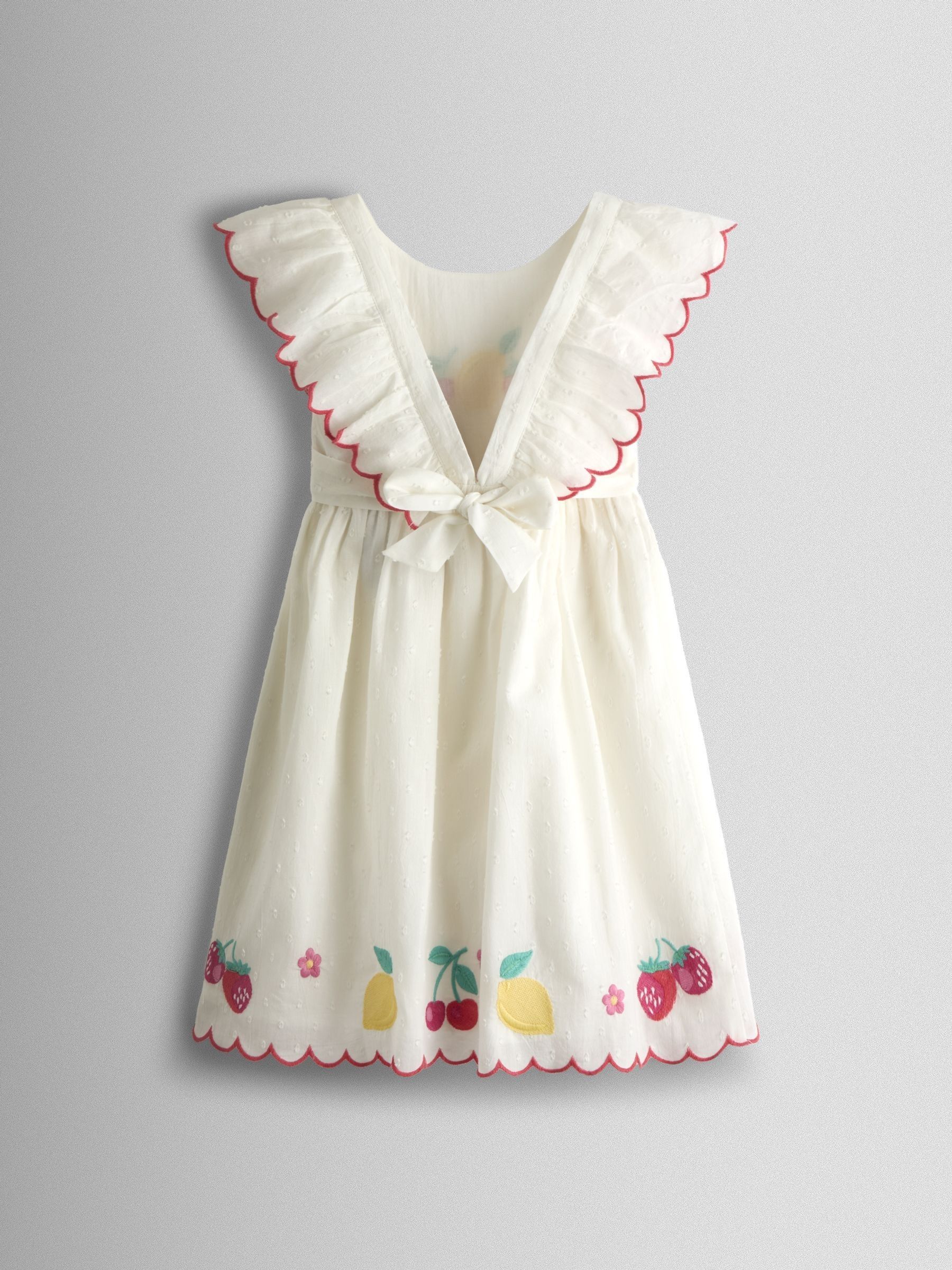 White Fruit Applique V back Frill Dress - Image 2 of 4