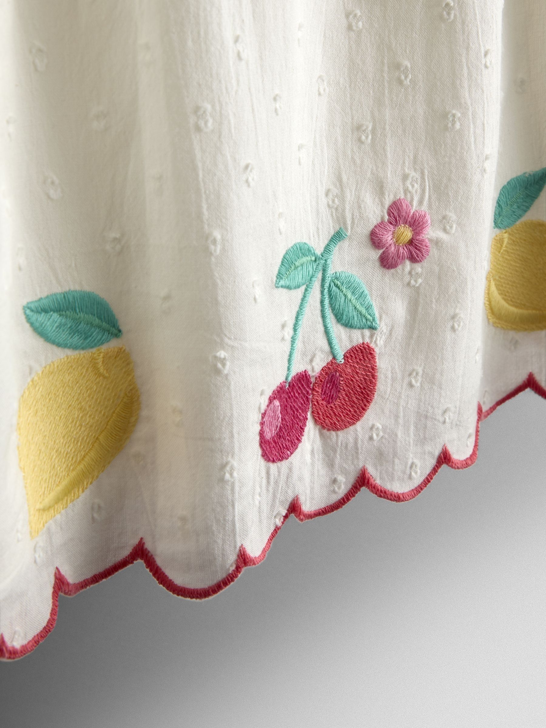 White Fruit Applique V back Frill Dress - Image 4 of 4