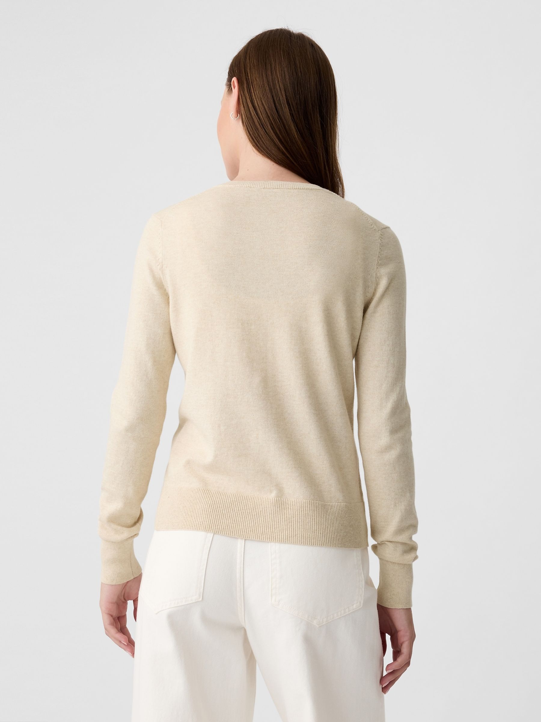 Beige Lightweight Long Sleeve Crew Neck Cardigan - Image 2 of 6