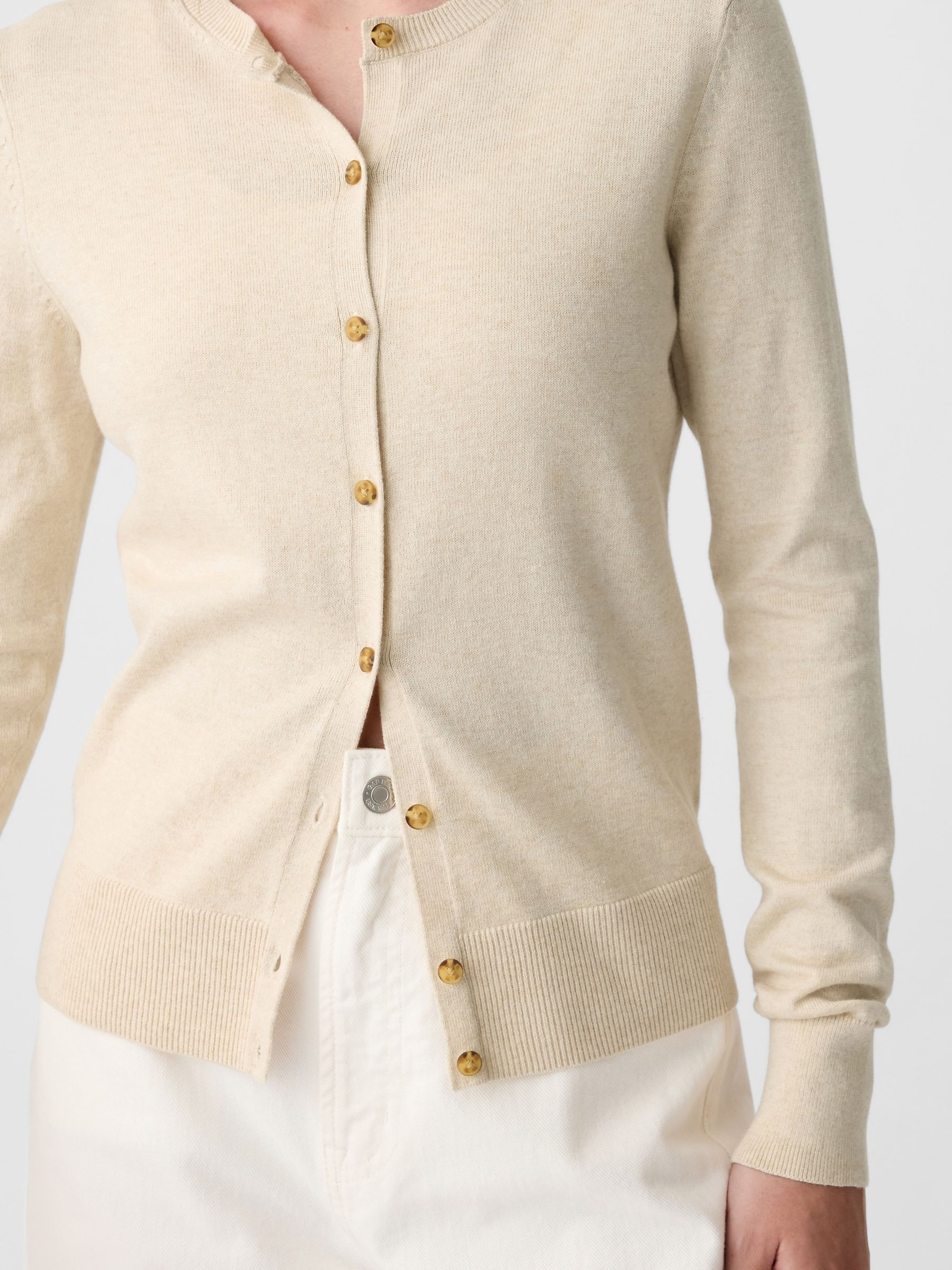 Beige Lightweight Long Sleeve Crew Neck Cardigan - Image 4 of 6