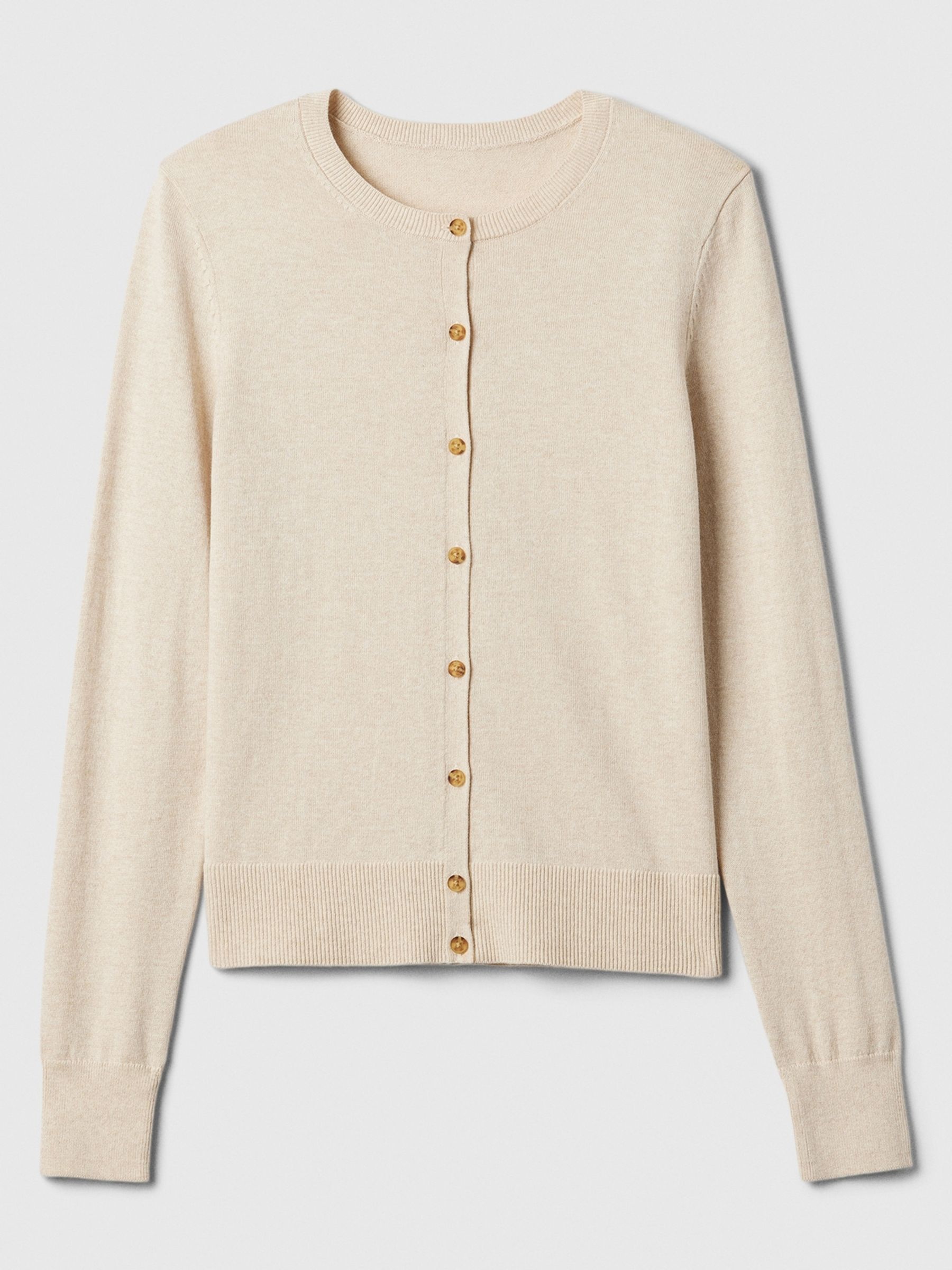 Beige Lightweight Long Sleeve Crew Neck Cardigan - Image 5 of 6