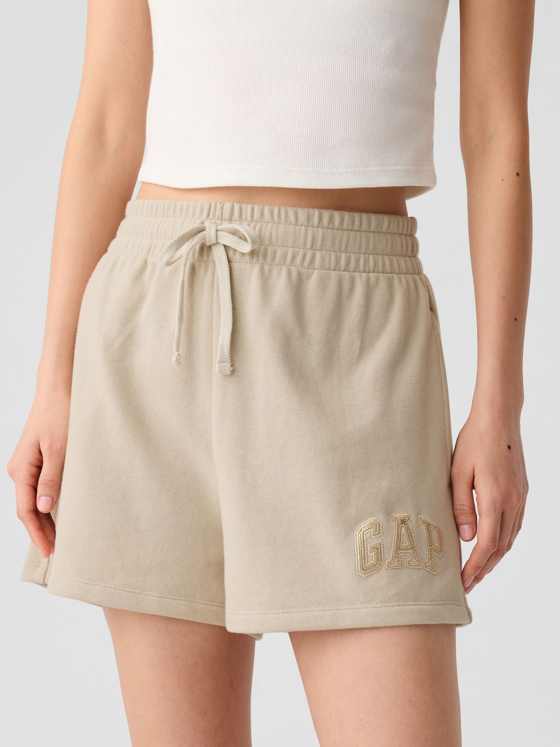 Beige Pull On Logo Shorts - Image 4 of 5