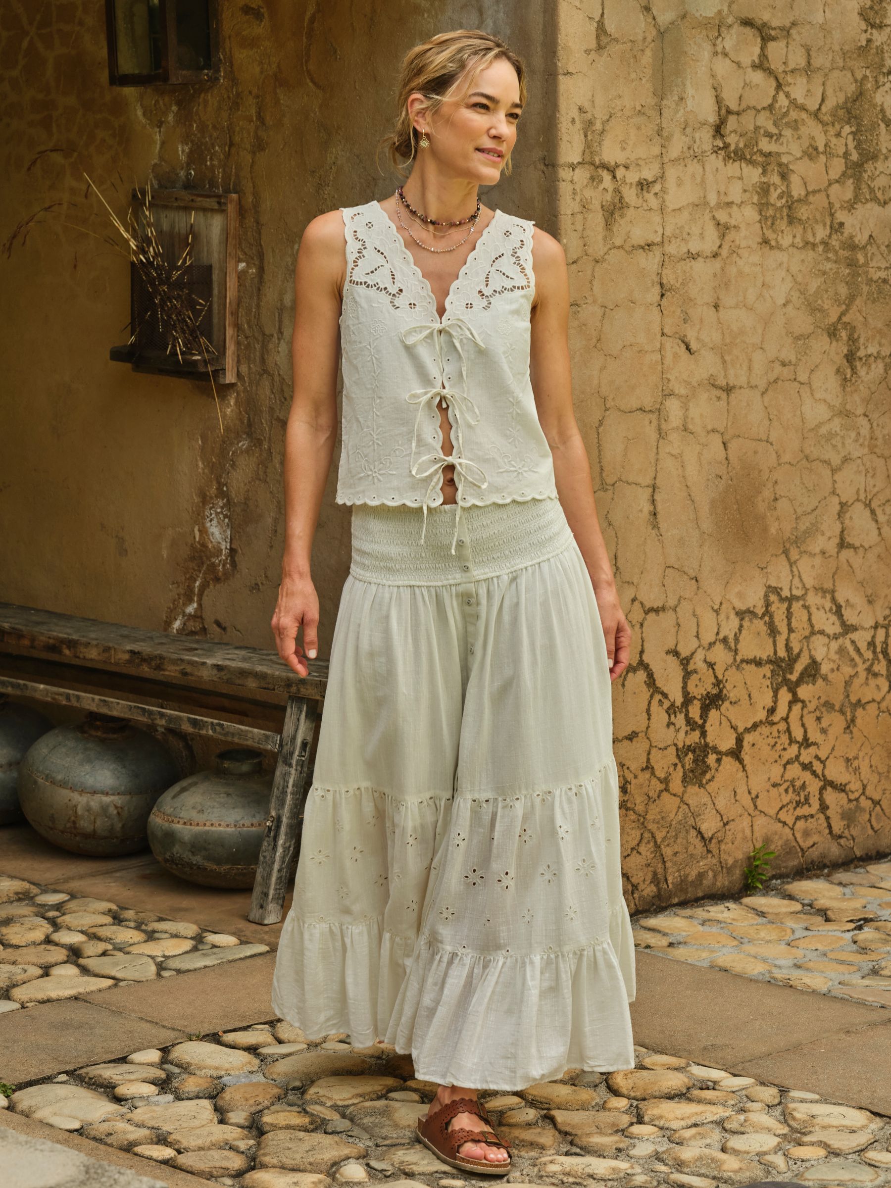 Rhea Ivory Cutwork Maxi Skirt - Image 1 of 7