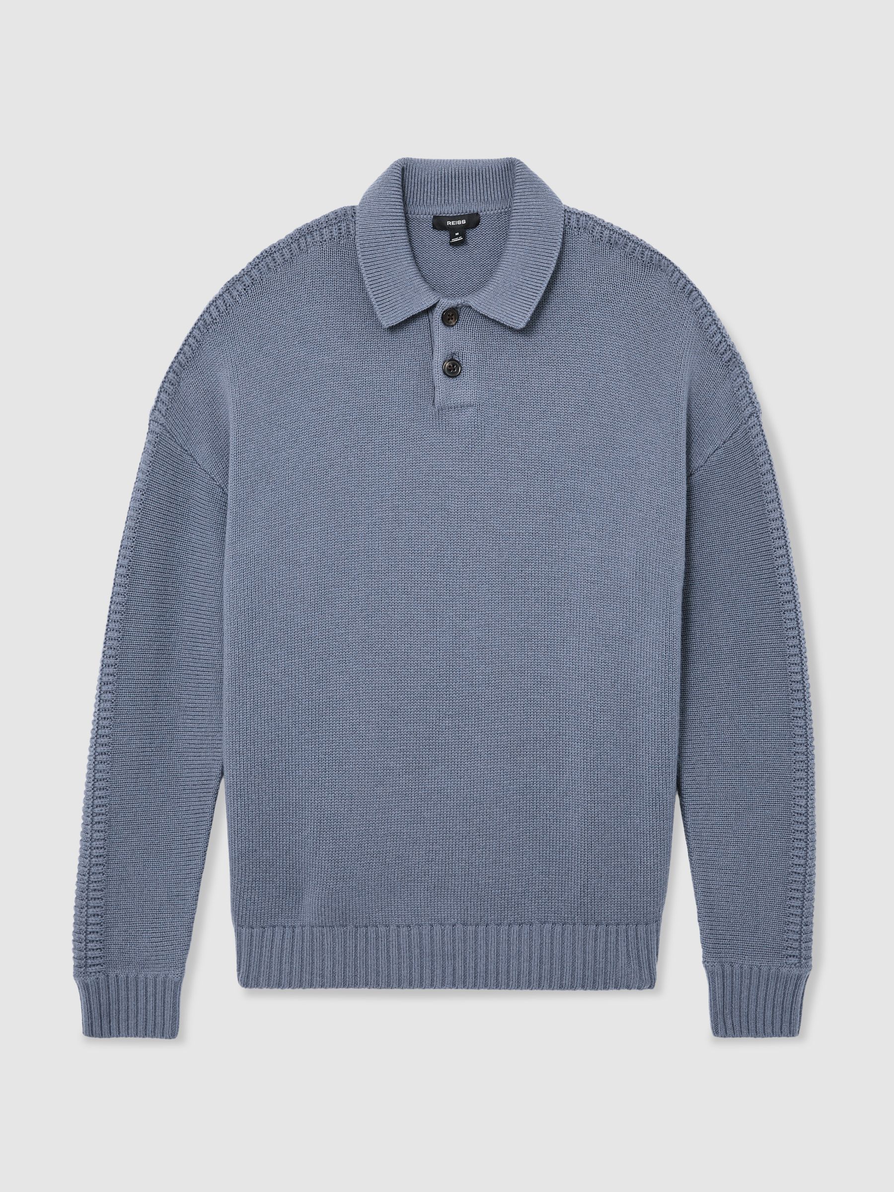 Wool-Blend Half-Button Polo Jumper in Airforce Blue - image 1