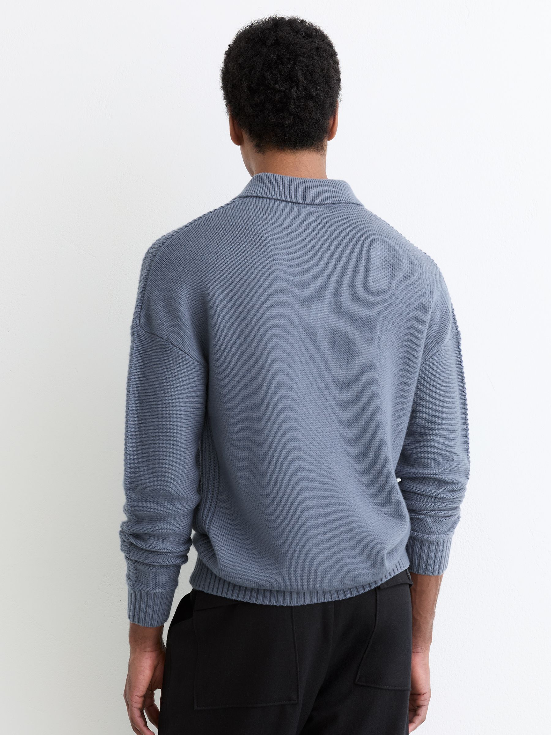 Wool-Blend Half-Button Polo Jumper in Airforce Blue - Image 5 of 6