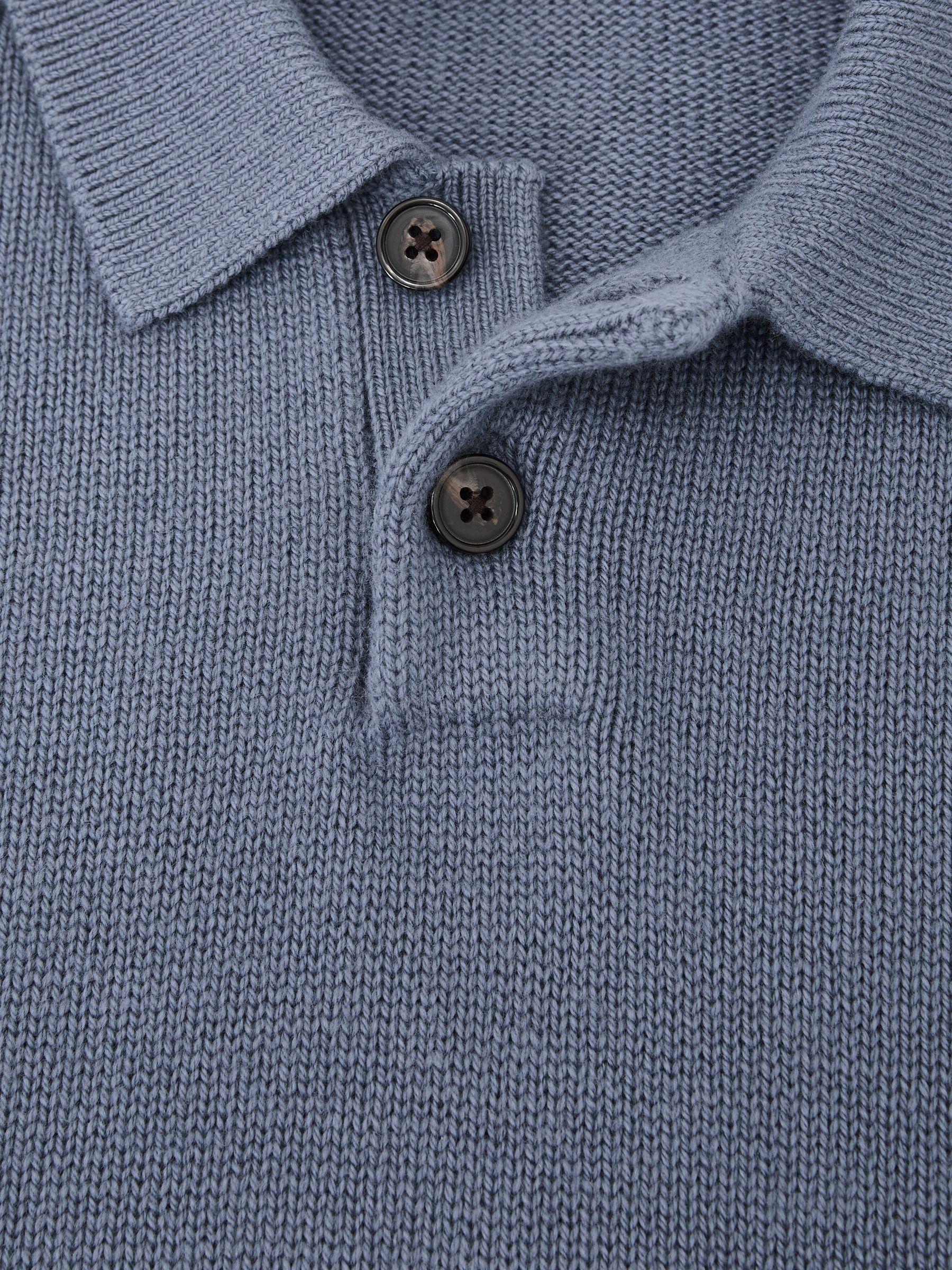 Wool-Blend Half-Button Polo Jumper in Airforce Blue - Image 6 of 6
