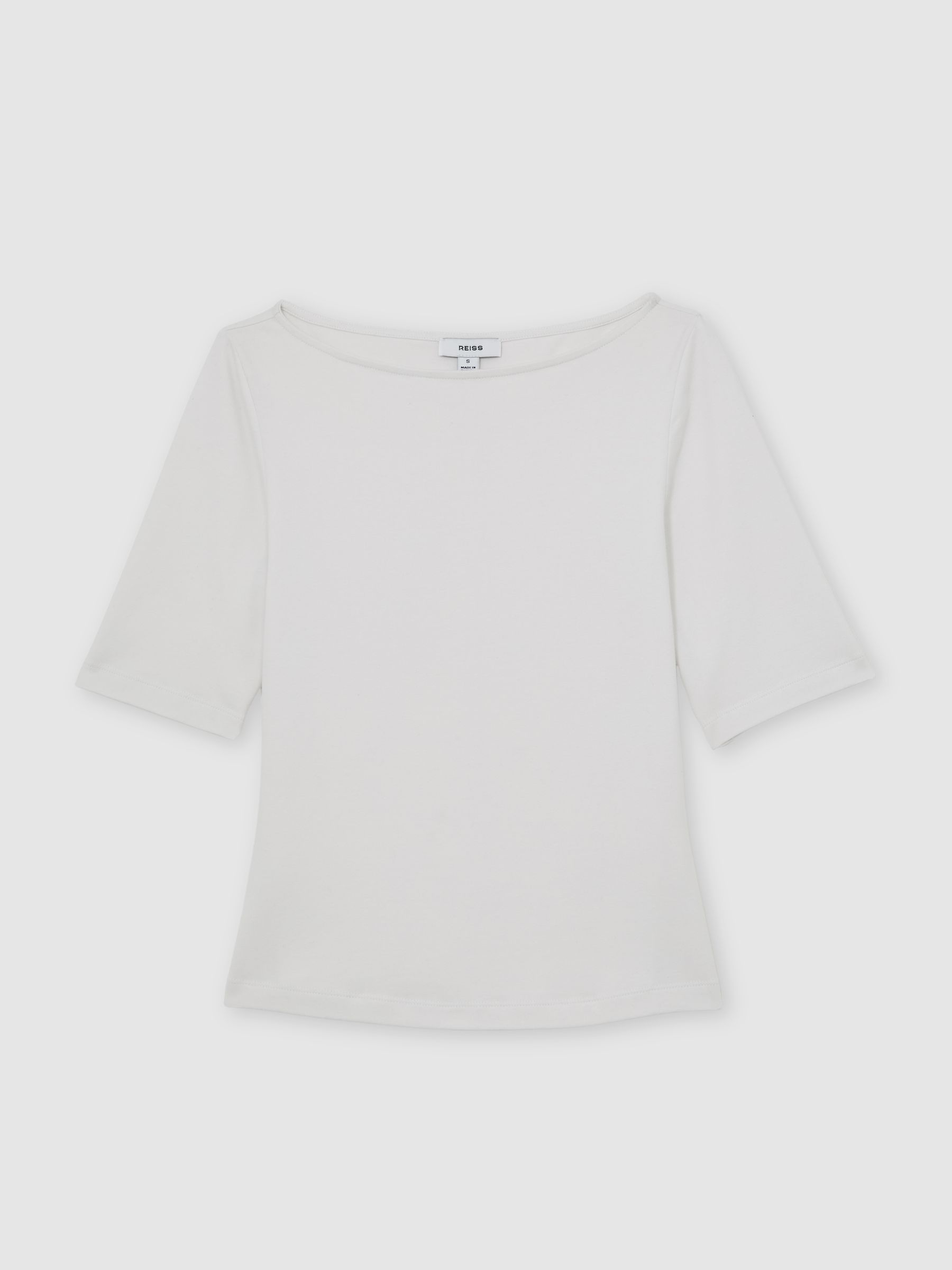 Stretch-Cotton Boat-Neck Top in White - Image 2 of 6