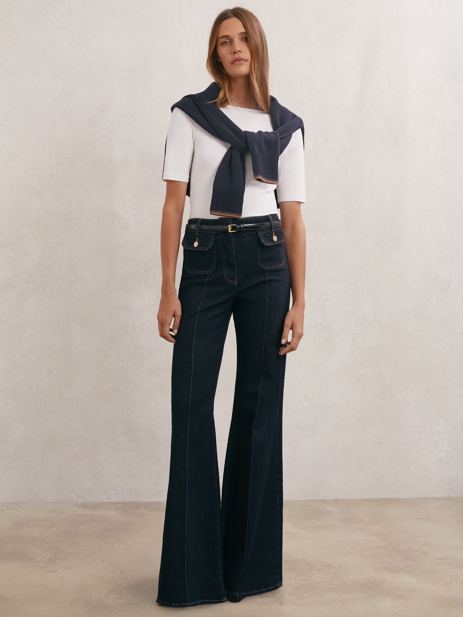 Stretch-Cotton Boat-Neck Top in White - Image 3 of 6