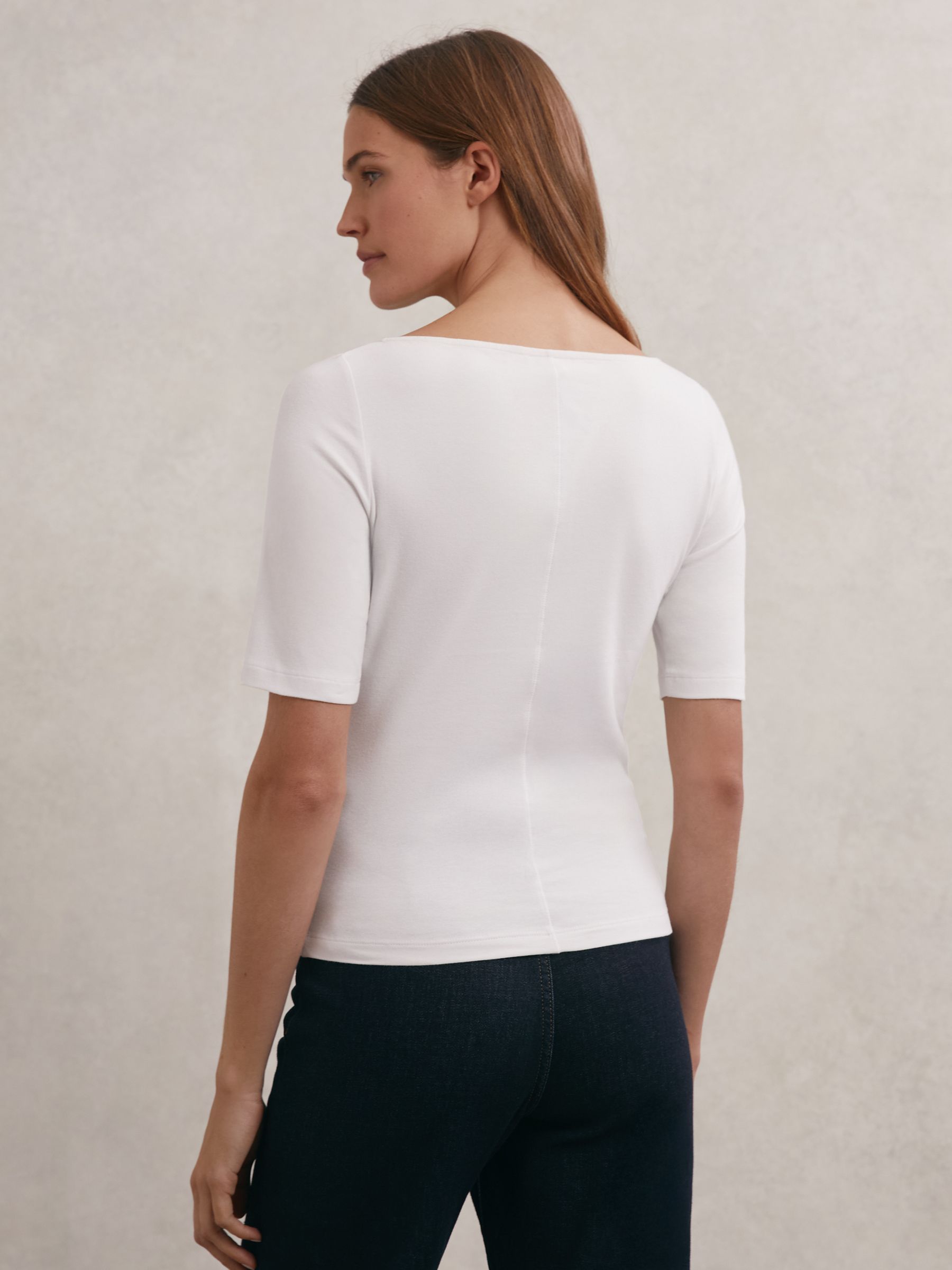 Stretch-Cotton Boat-Neck Top in White - Image 5 of 6