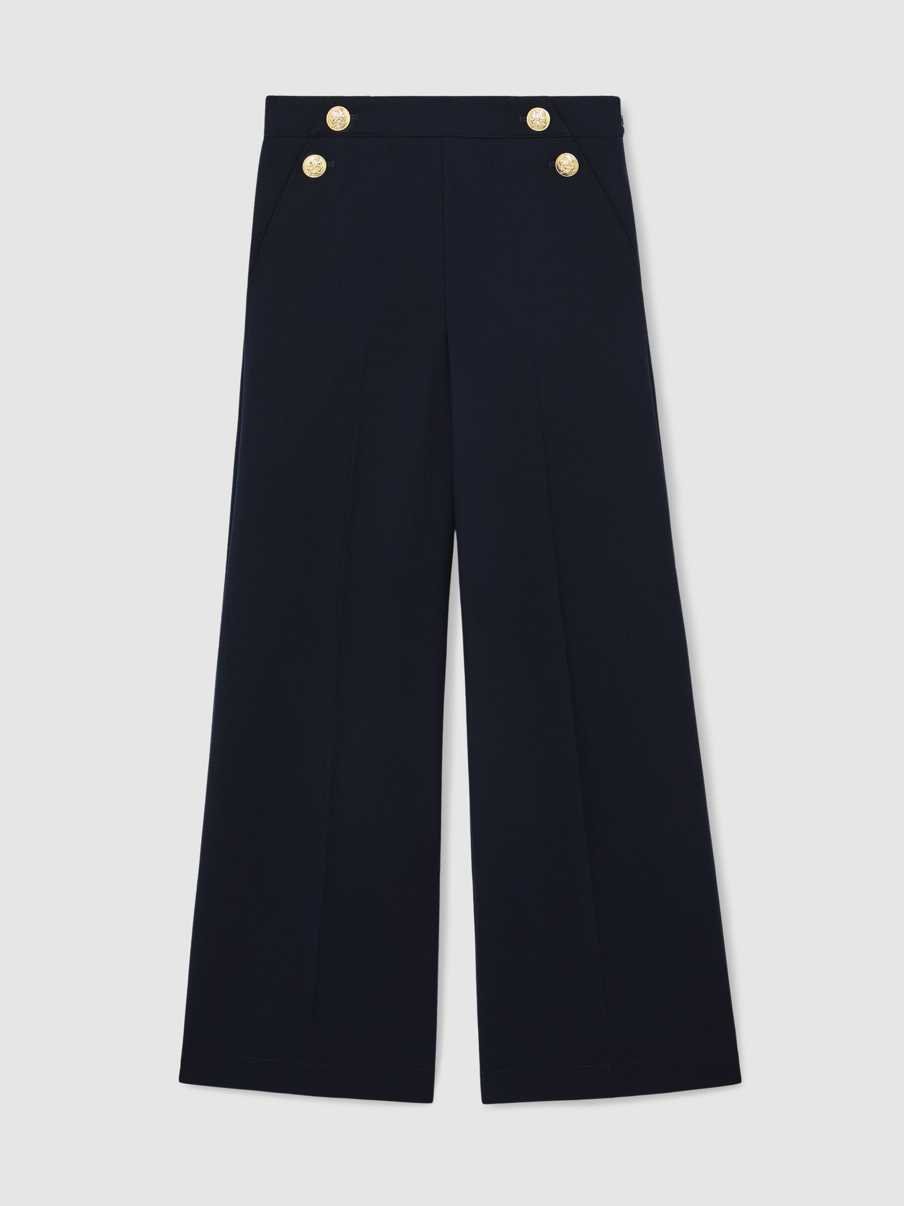 Petite Wide-Leg Button-Detail Trousers in Navy - Image 2 of 8