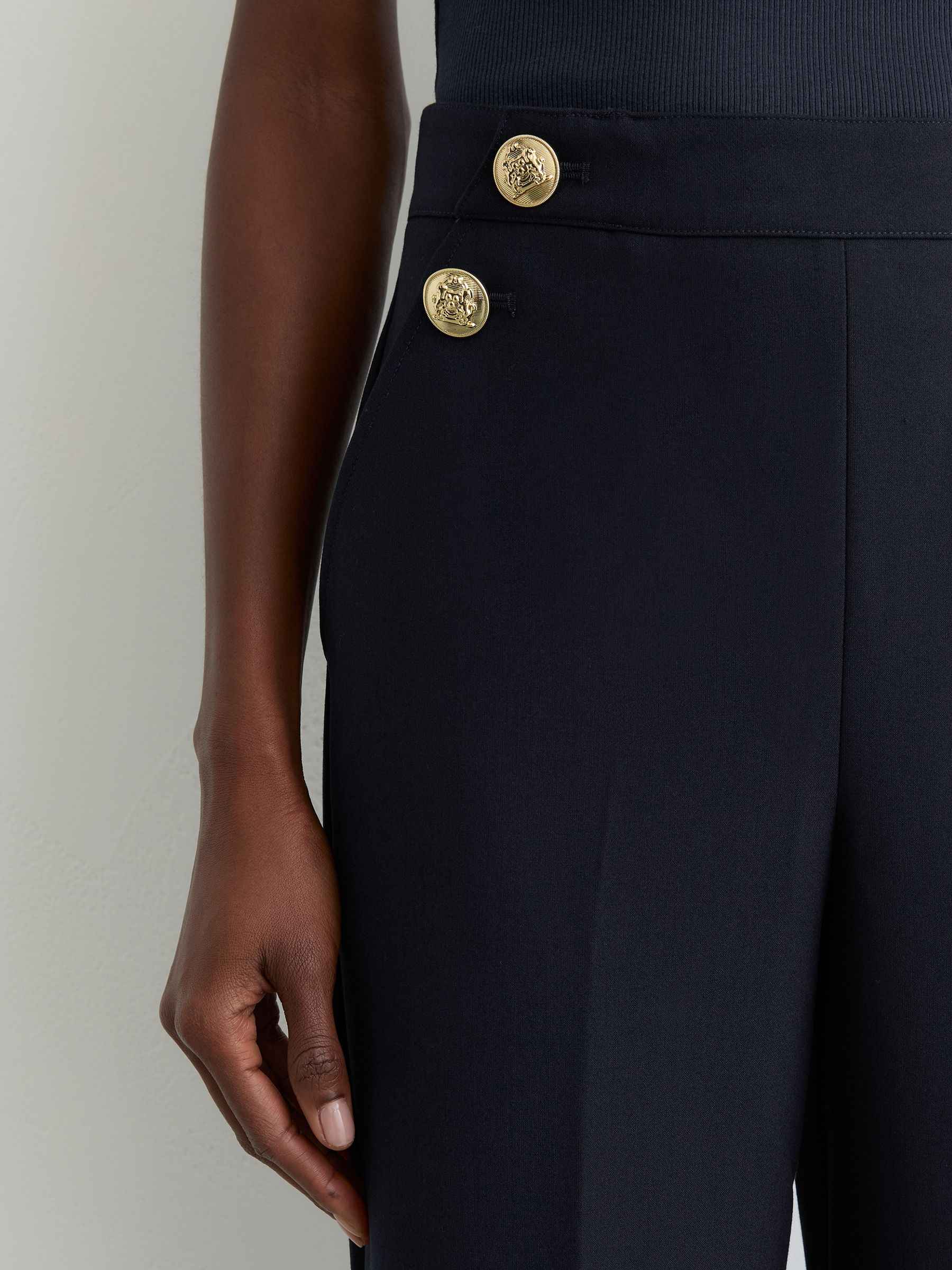 Petite Wide-Leg Button-Detail Trousers in Navy - Image 3 of 8