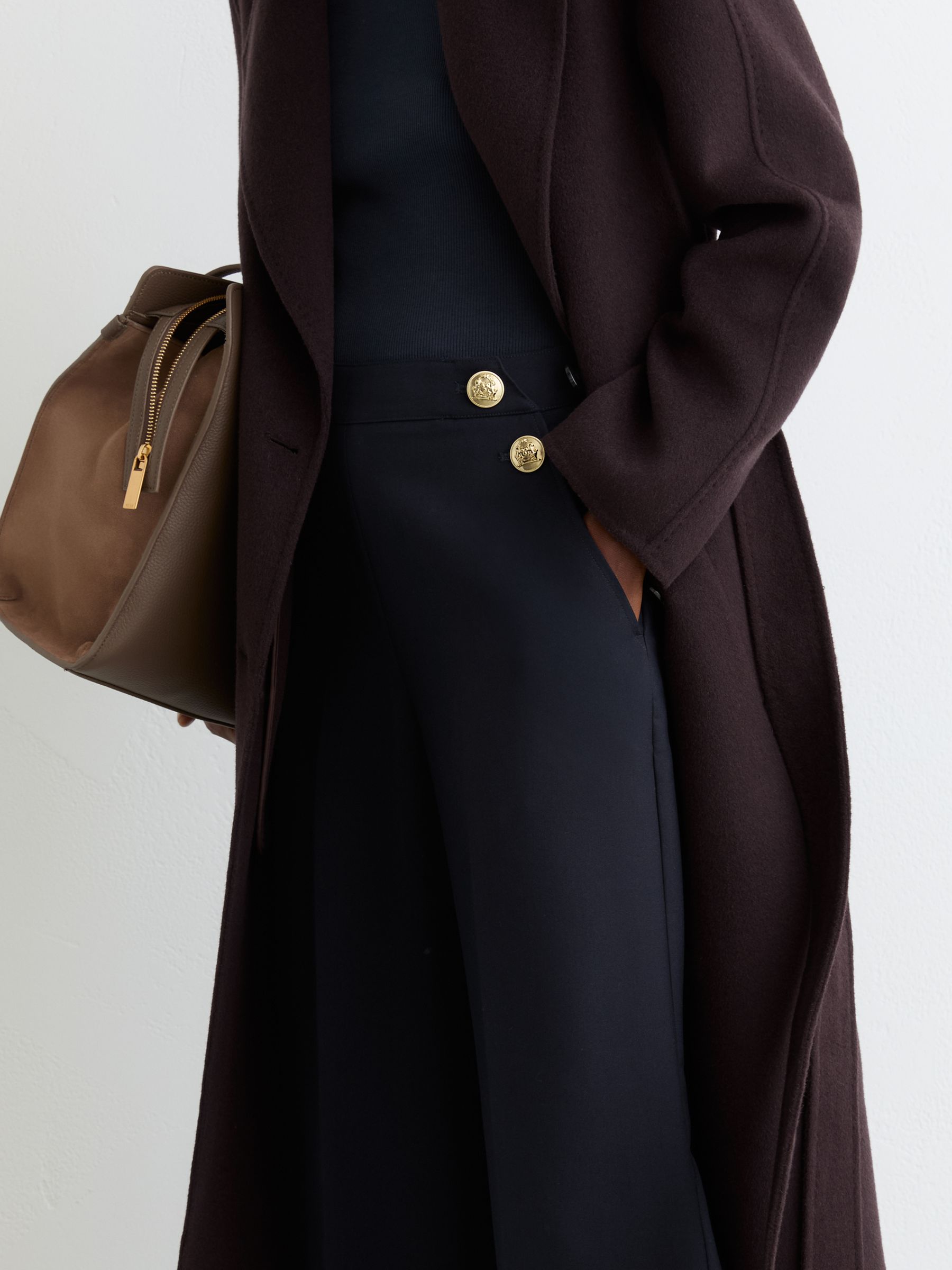 Petite Wide-Leg Button-Detail Trousers in Navy - Image 6 of 8