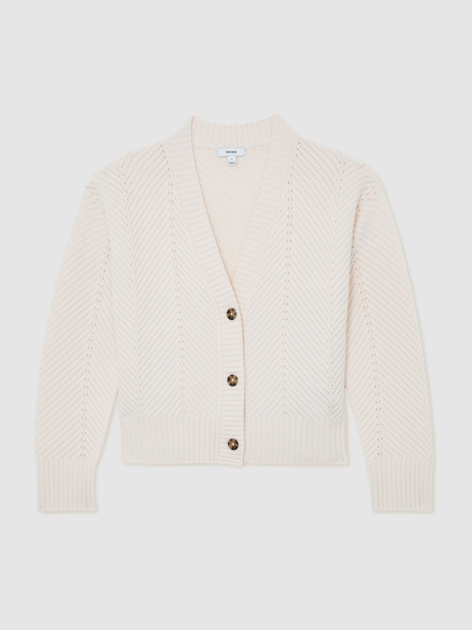 Wool-Cashmere Chevron-Stitch Cardigan in Ivory - Image 2 of 6