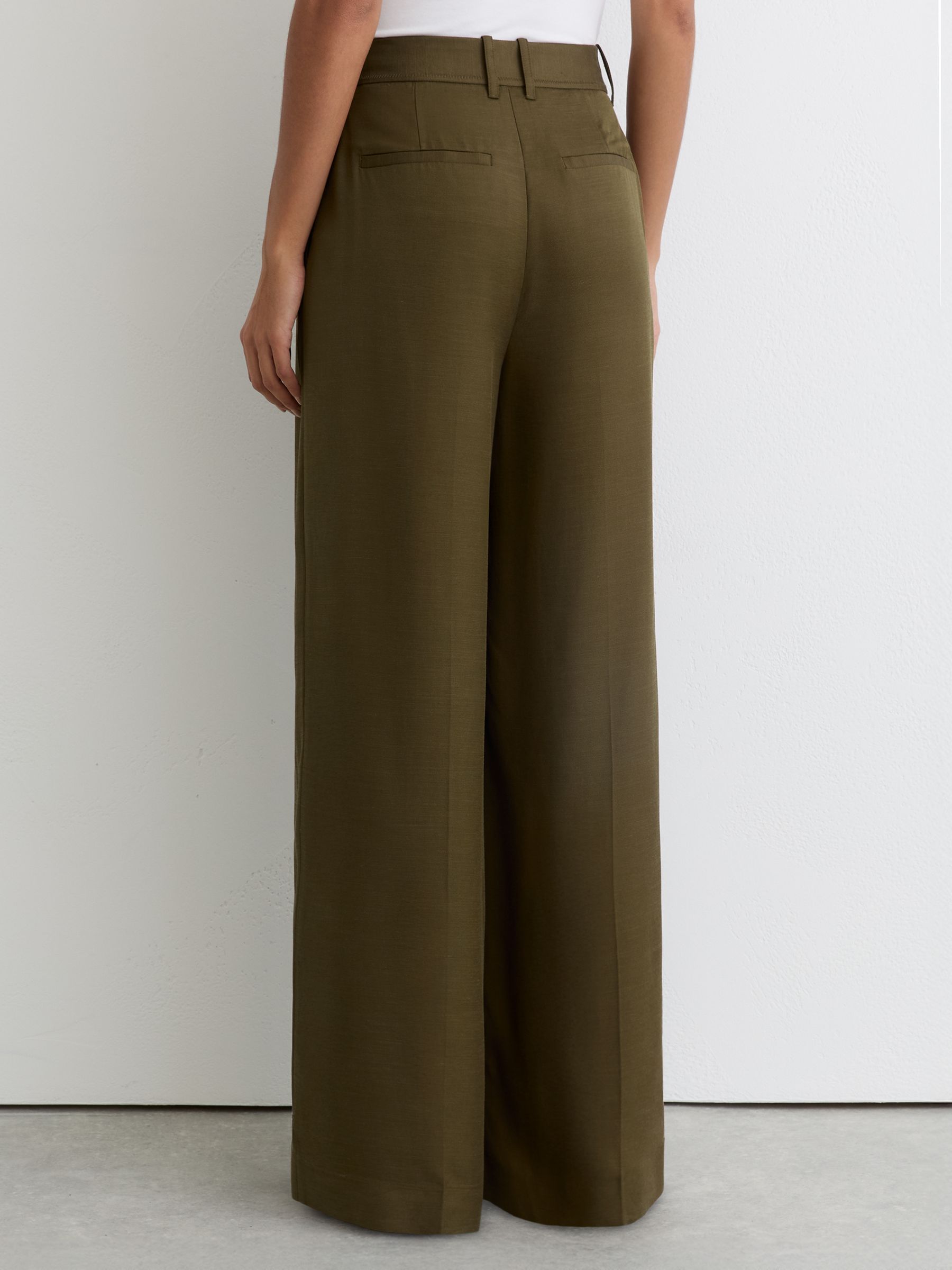 Wide-Leg Pleated Trousers in Khaki Green - Image 5 of 6
