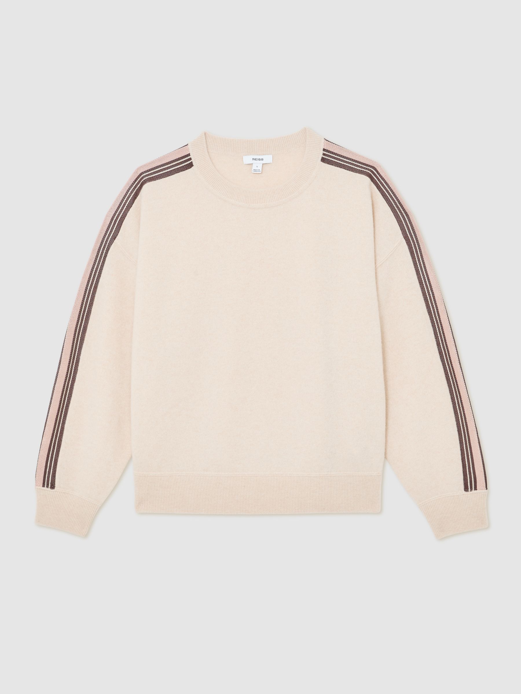 Wool-Cashmere Side-Stripe Jumper in Neutral/Pink - Image 2 of 6
