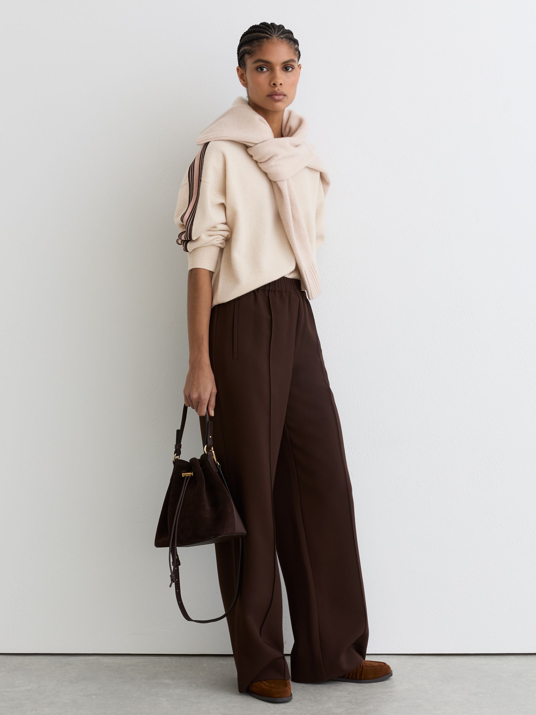 Wool-Cashmere Side-Stripe Jumper in Neutral/Pink - Image 3 of 6