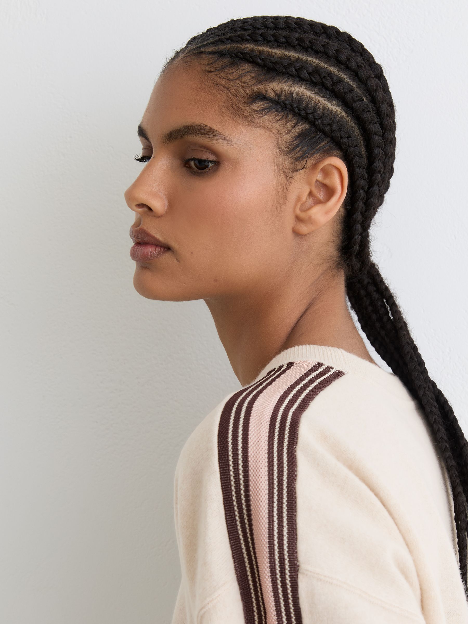 Wool-Cashmere Side-Stripe Jumper in Neutral/Pink - Image 4 of 6