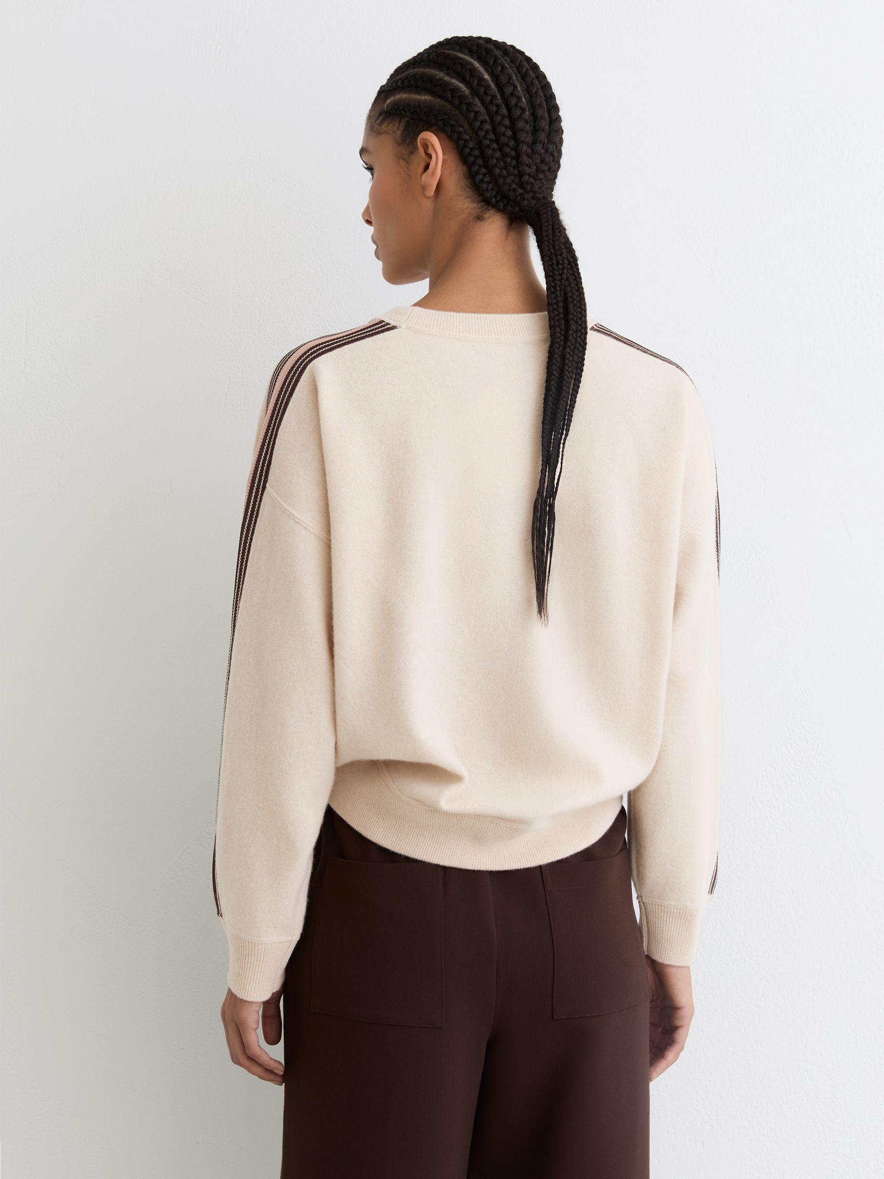 Wool-Cashmere Side-Stripe Jumper in Neutral/Pink - Image 5 of 6