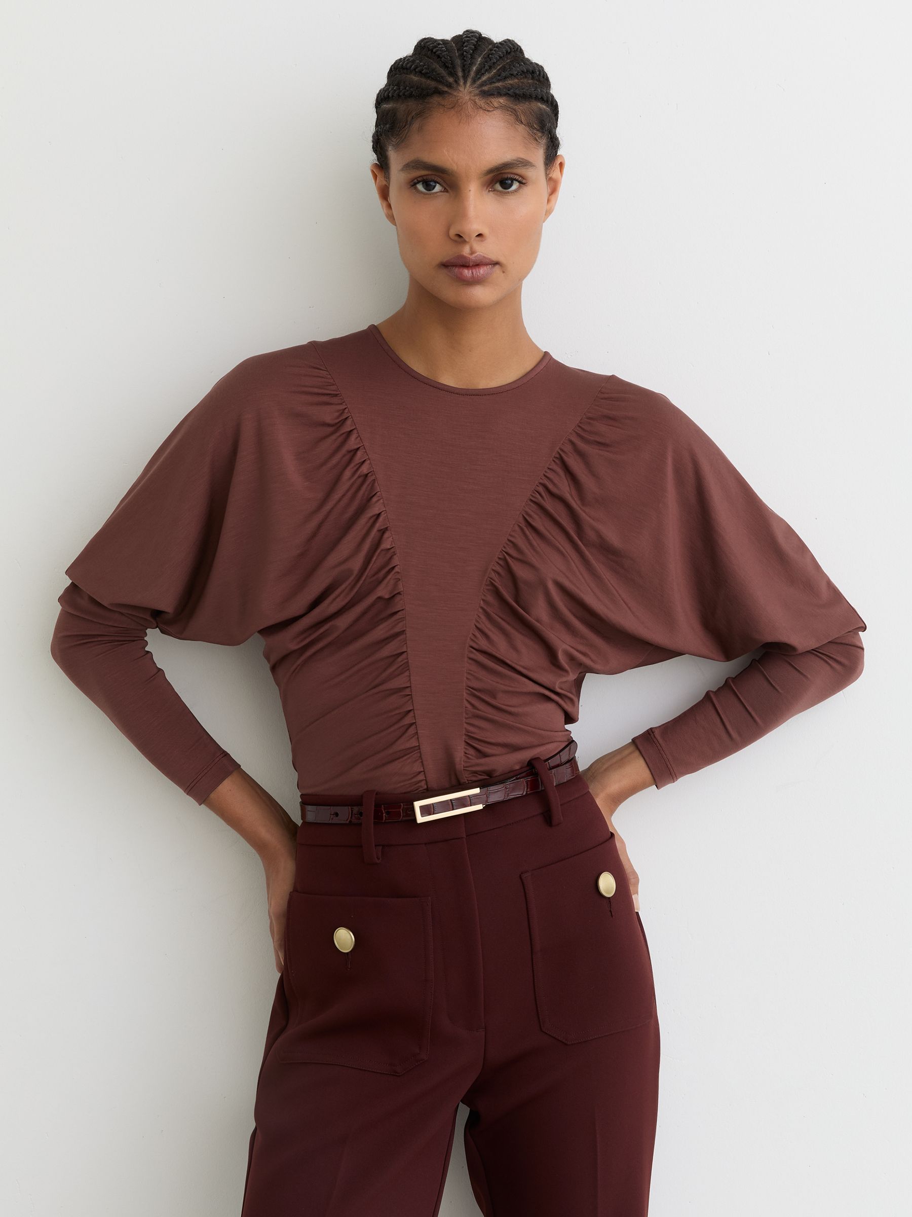 Ruched Jersey Long-sleeve Top