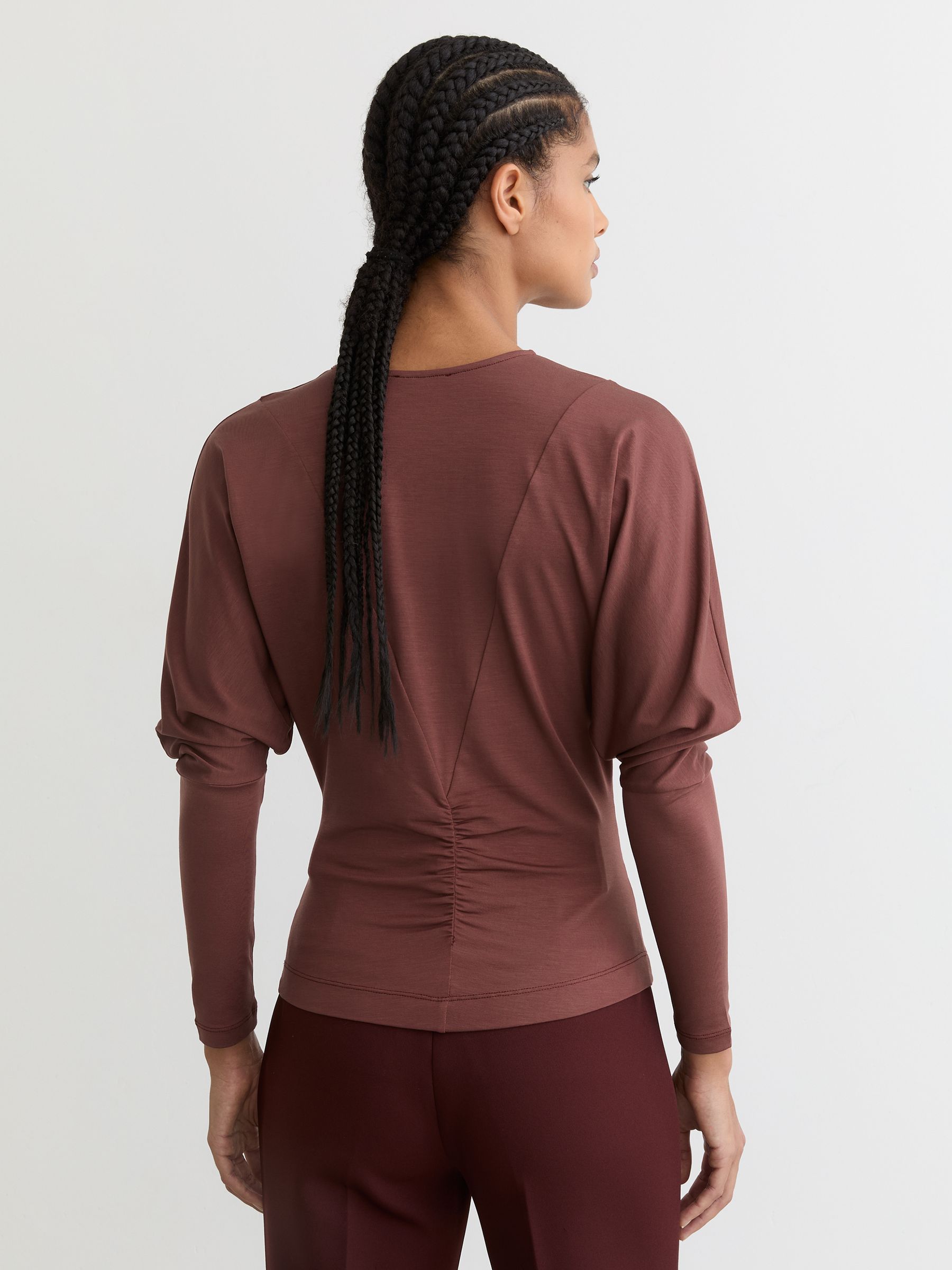 Ruched Jersey Long-Sleeve Top in Rust Red - image 4