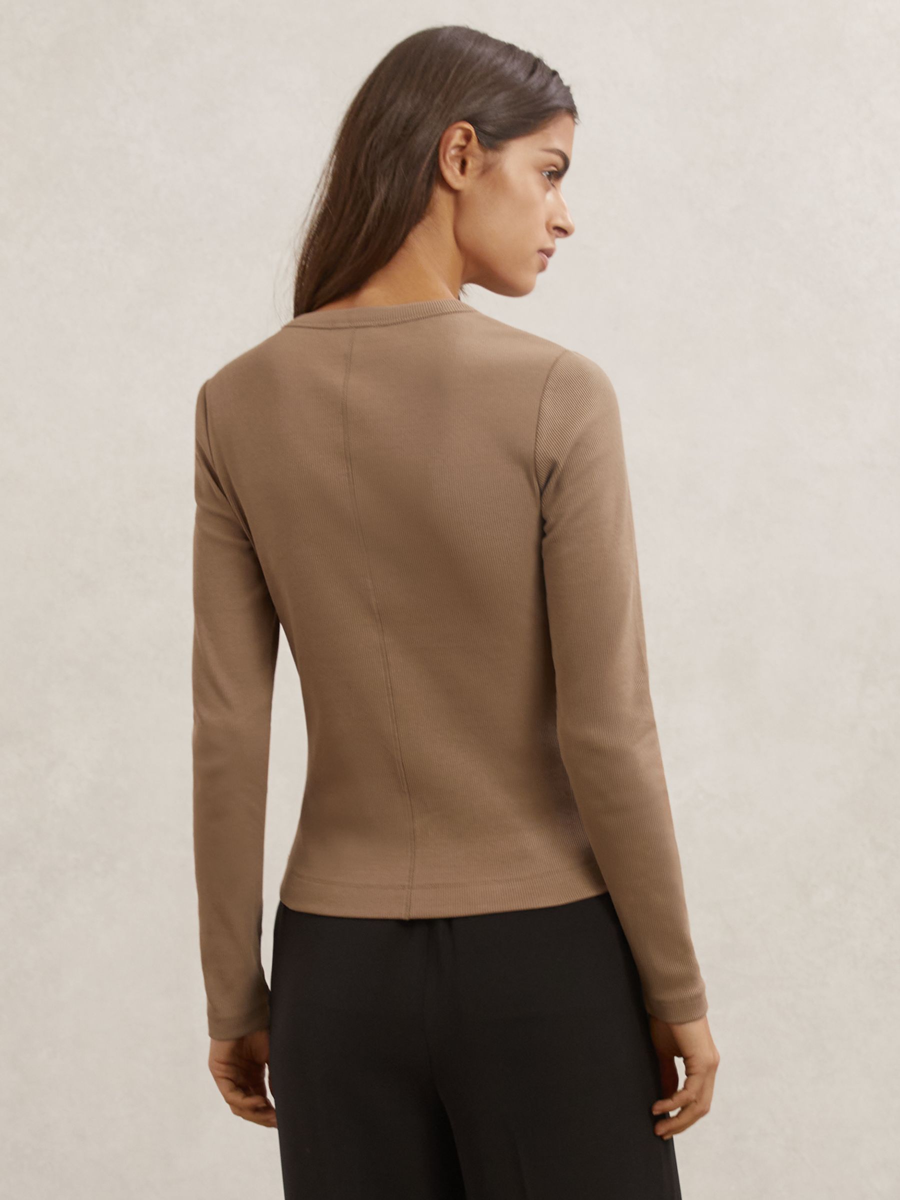 Stretch-Cotton Half-Button Top in Taupe Brown - image 4