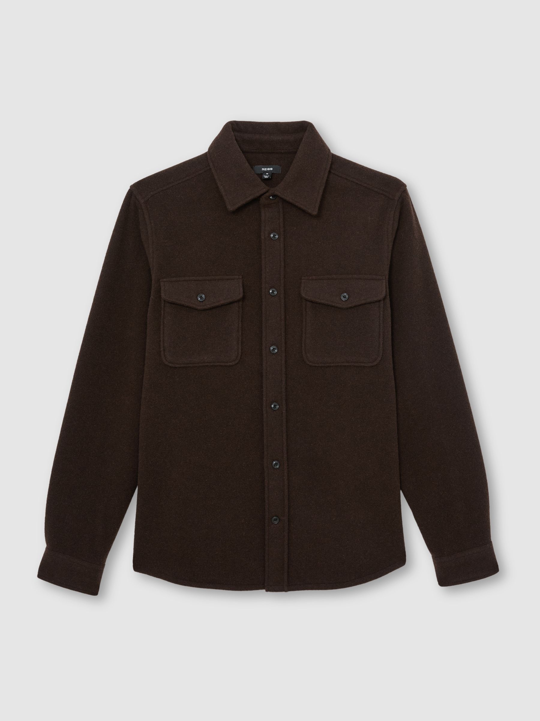 Wool-Blend Twin-Pocket Overshirt in Chocolate Brown - Image 2 of 7