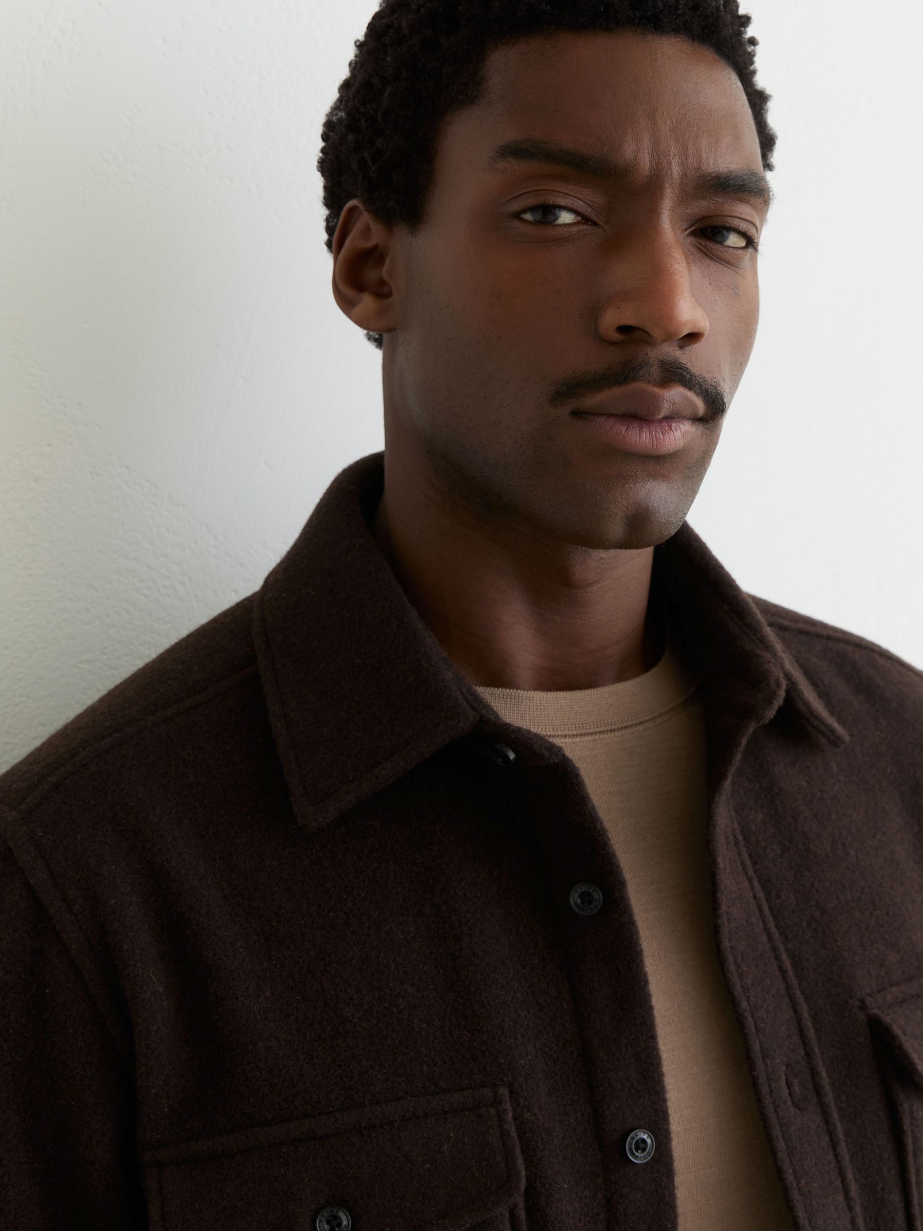 Wool-Blend Twin-Pocket Overshirt in Chocolate Brown - Image 4 of 7
