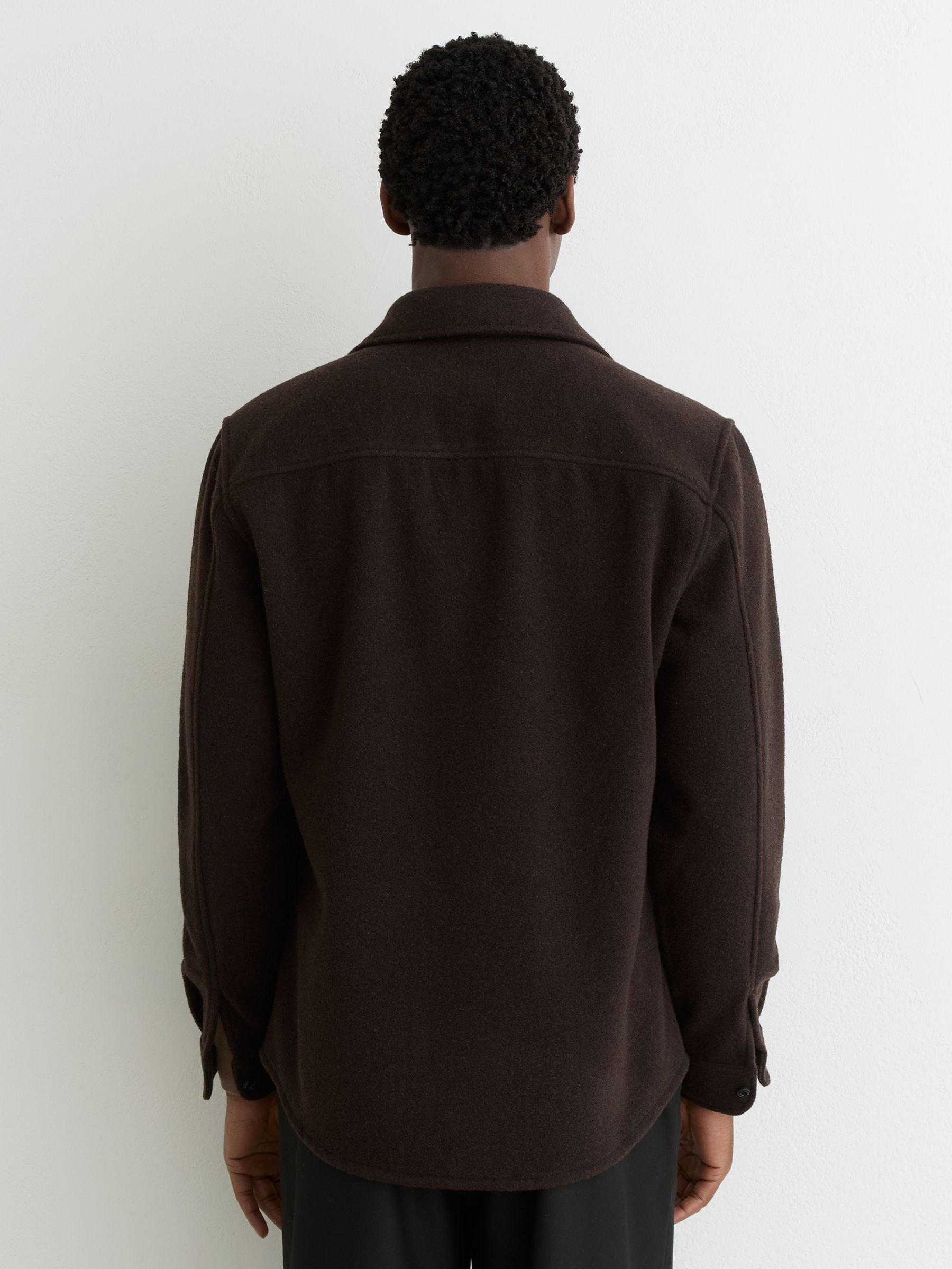 Wool-Blend Twin-Pocket Overshirt in Chocolate Brown - image 4
