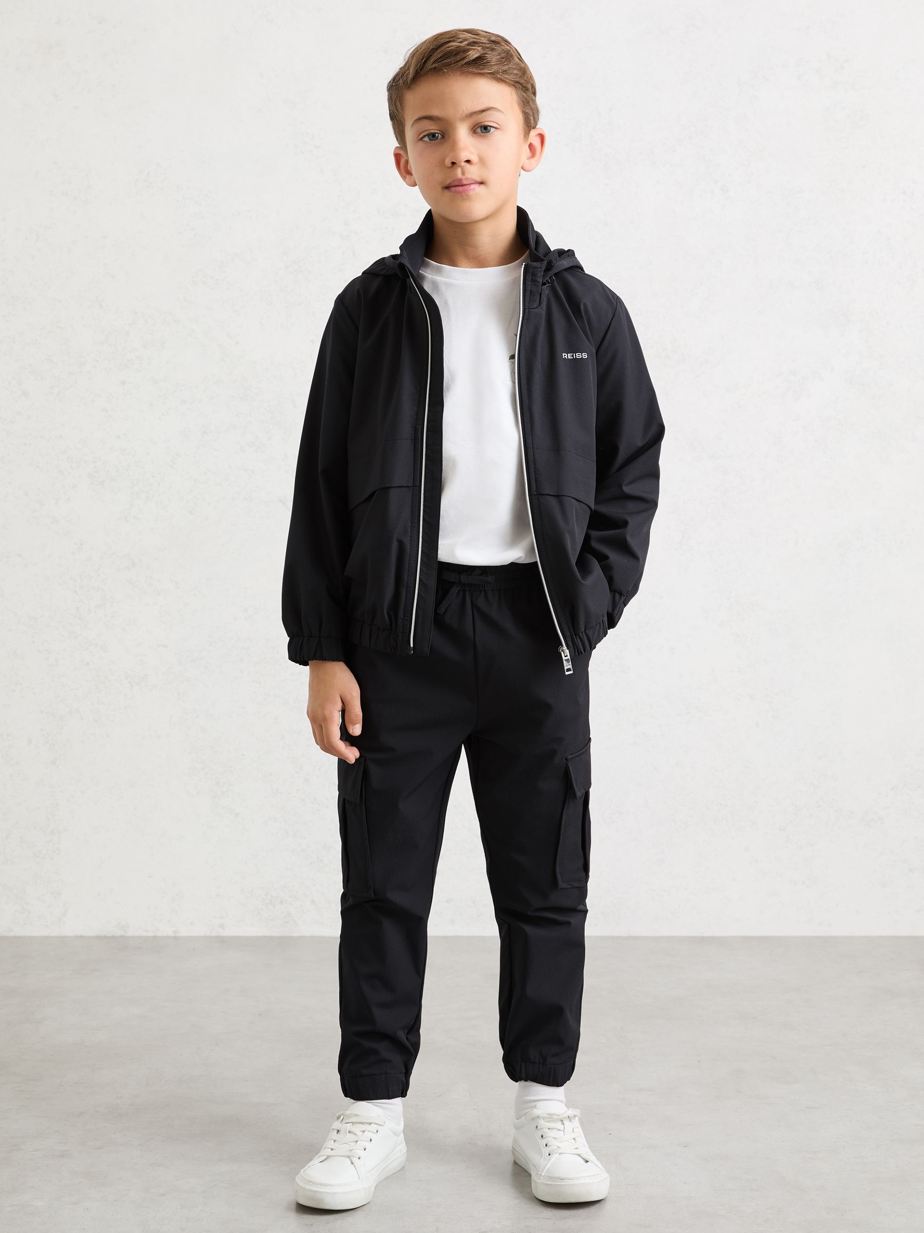 9-13 yrs Zip-Through Hooded Logo Jacket in Navy - Image 1 of 4