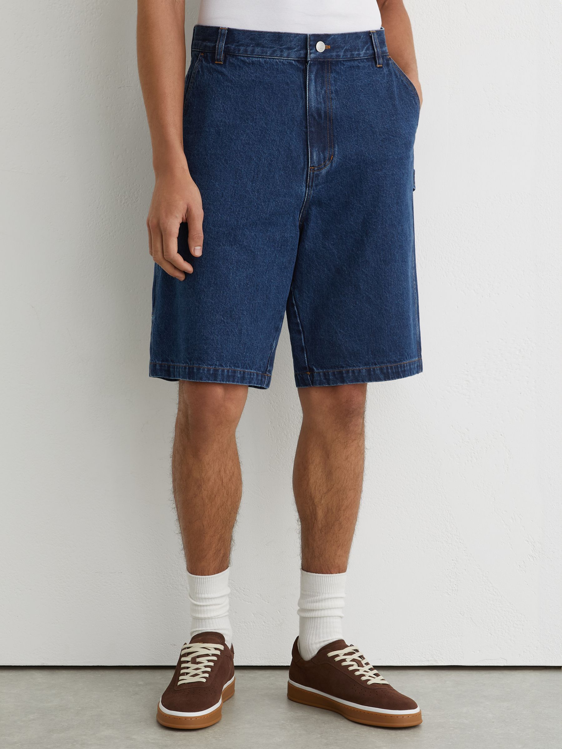 Monogram Relaxed-Fit Denim Shorts in Mid Blue - Image 3 of 7