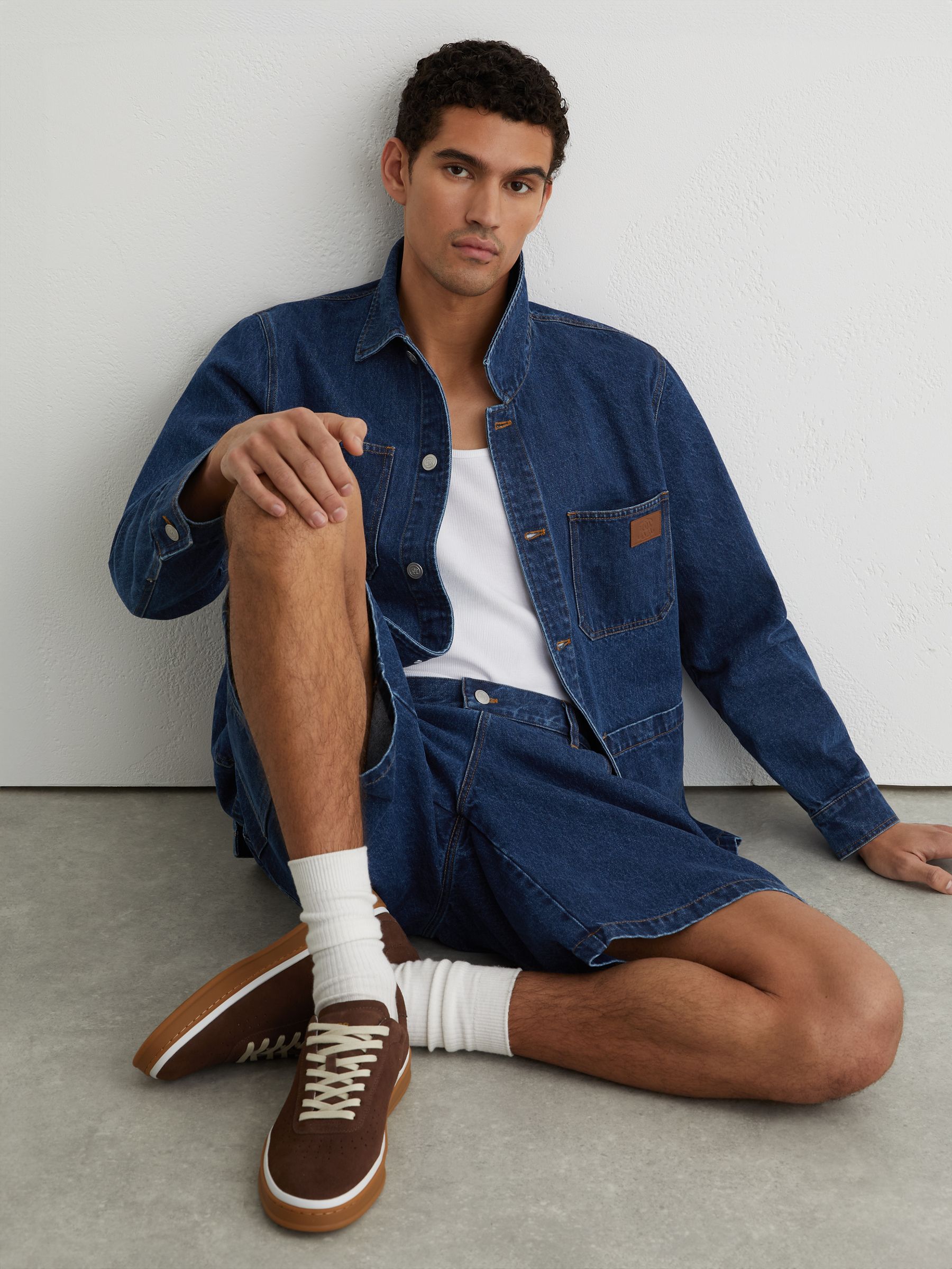 Monogram Relaxed-Fit Denim Shorts in Mid Blue - Image 6 of 7