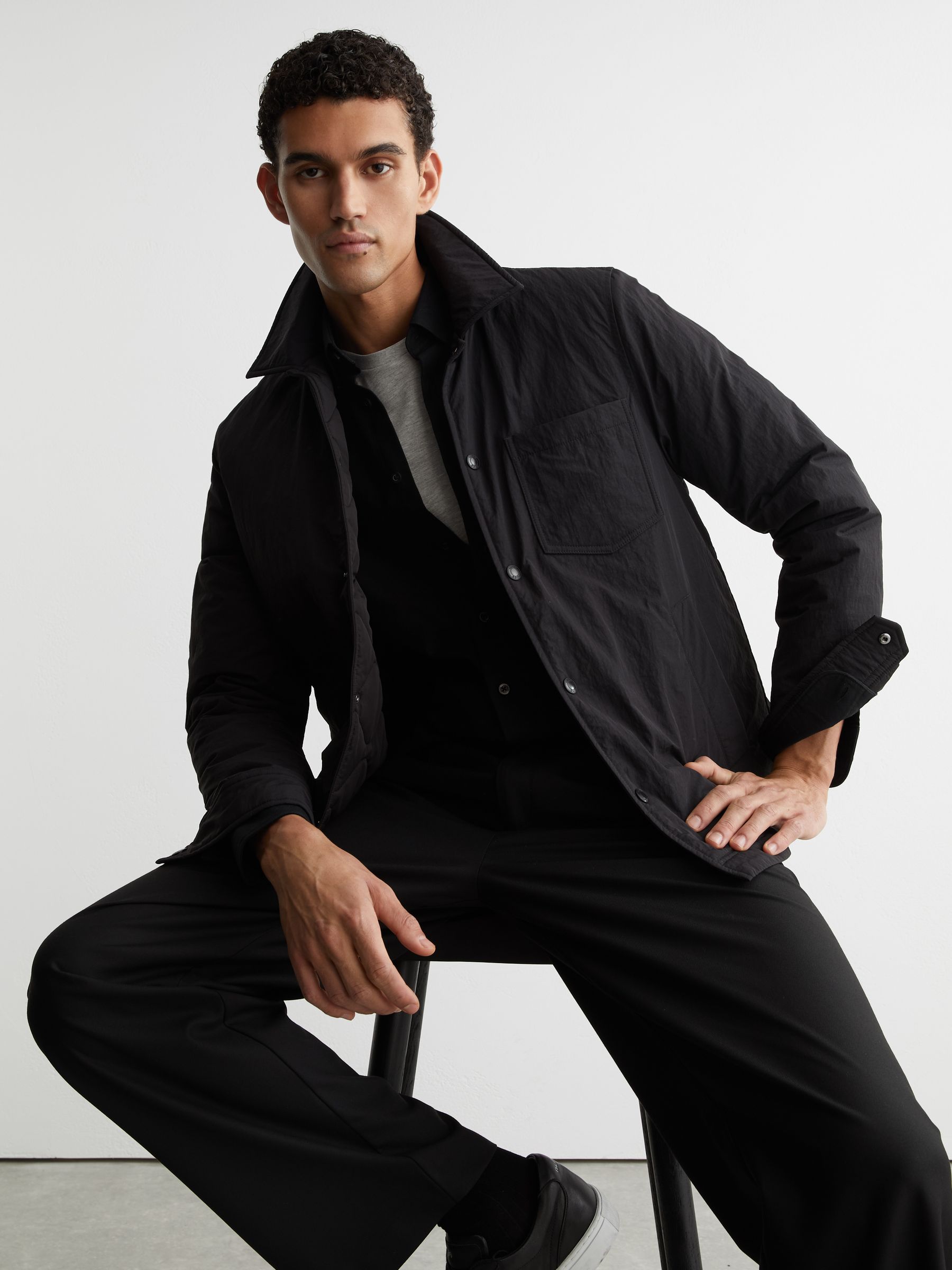 Quilted Press-Stud Overshirt in Black - image 2