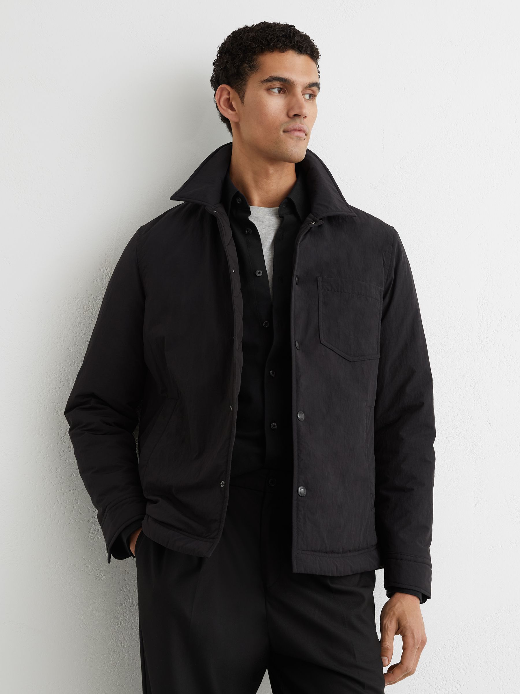 Quilted Press-Stud Overshirt in Black - image 4
