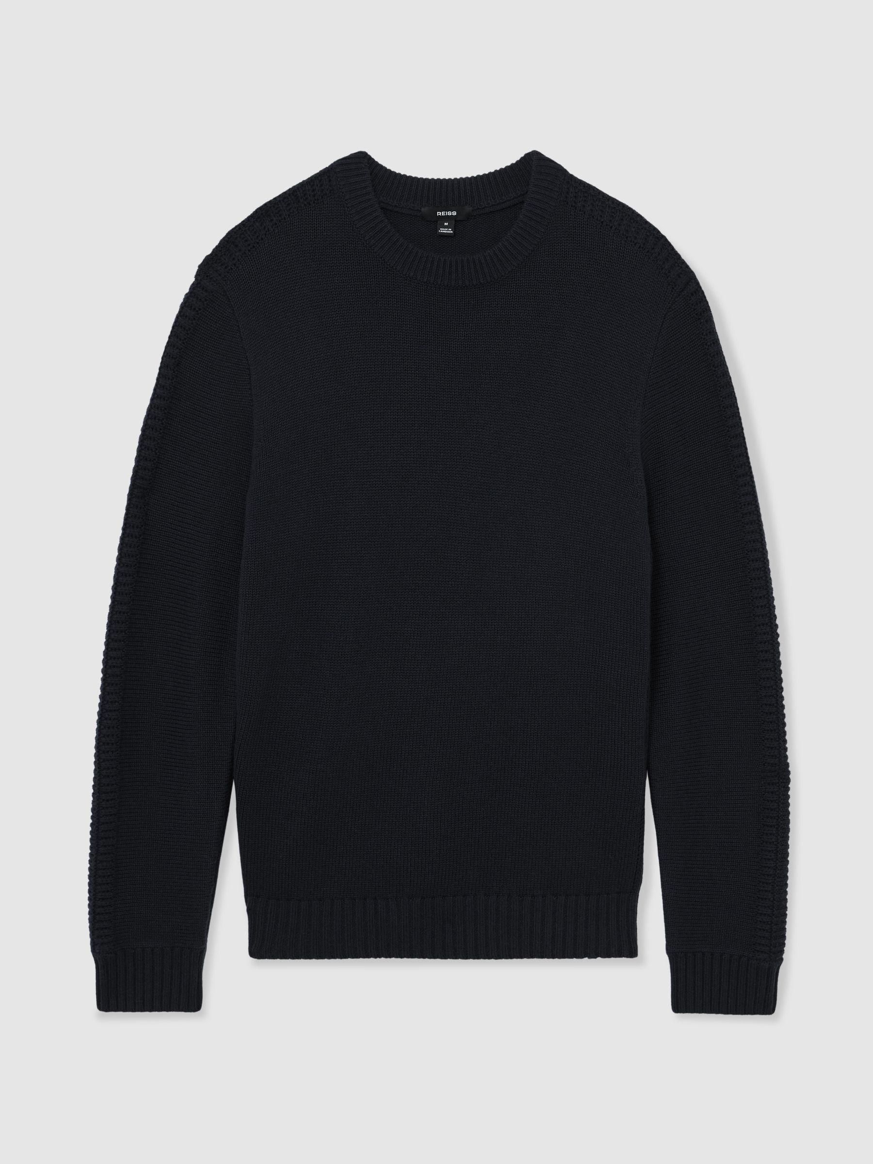 Wool-Blend Rib-Detail Crew-Neck Jumper in Navy - Image 2 of 6