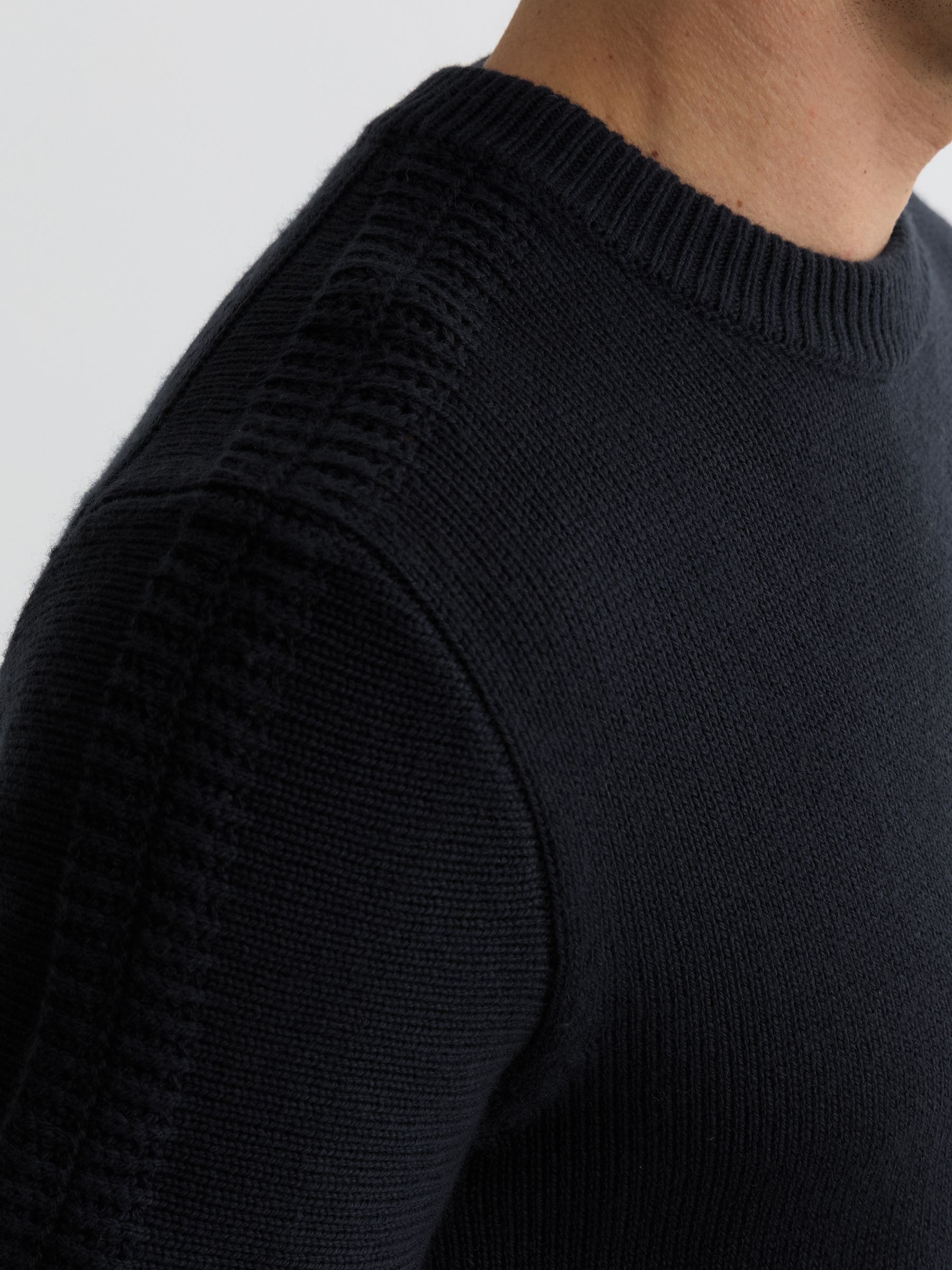 Wool-Blend Rib-Detail Crew-Neck Jumper in Navy - Image 3 of 6