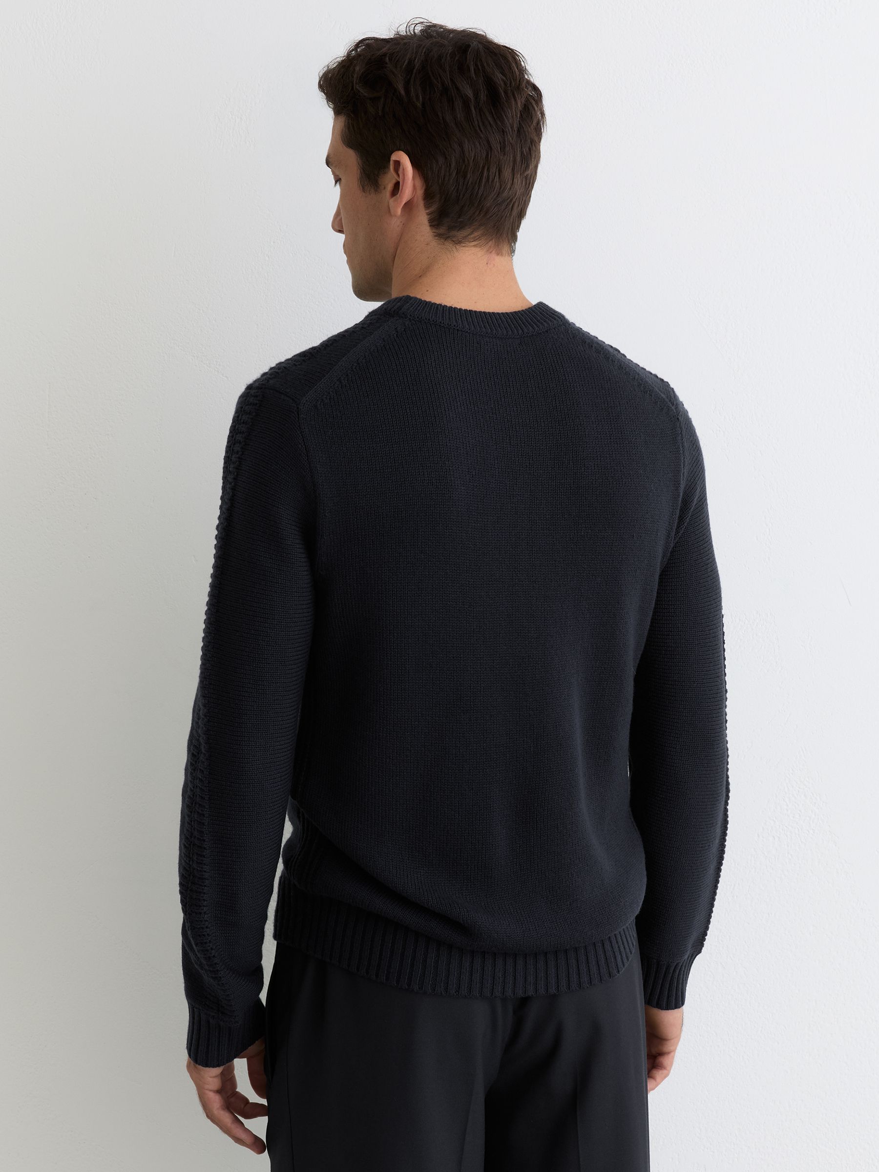 Wool-Blend Rib-Detail Crew-Neck Jumper in Navy - Image 5 of 6