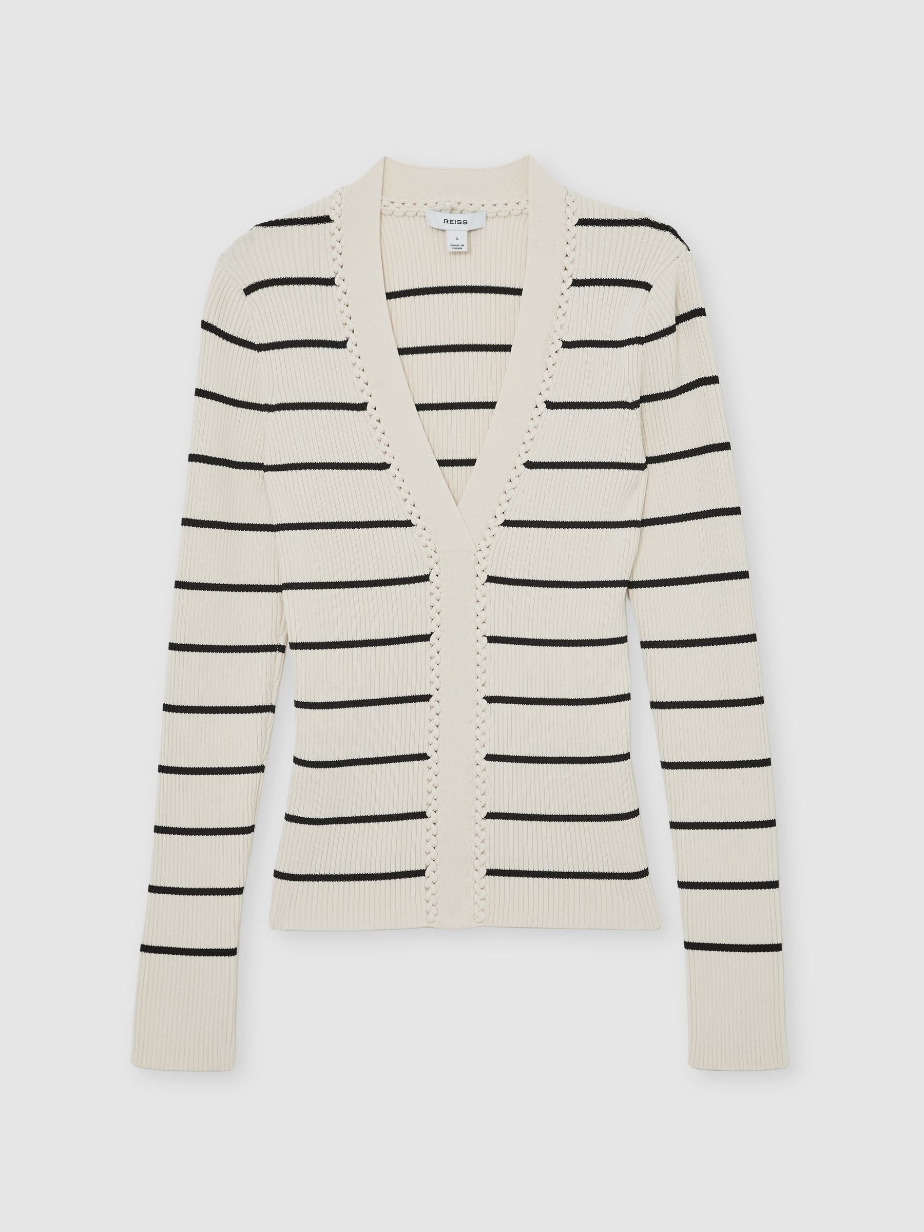 Stripe Craft-Stitch Rib-Knit Top in Ivory/Black