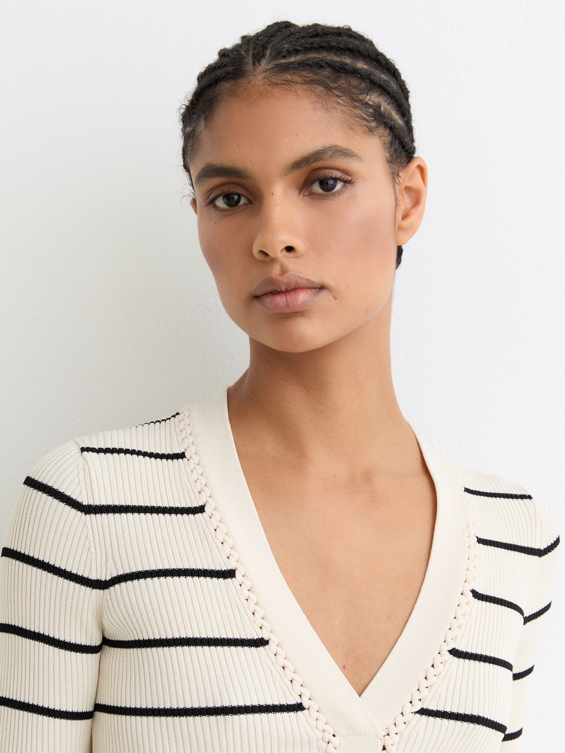 Stripe Craft-Stitch Rib-Knit Top in Ivory/Black - Image 4 of 7