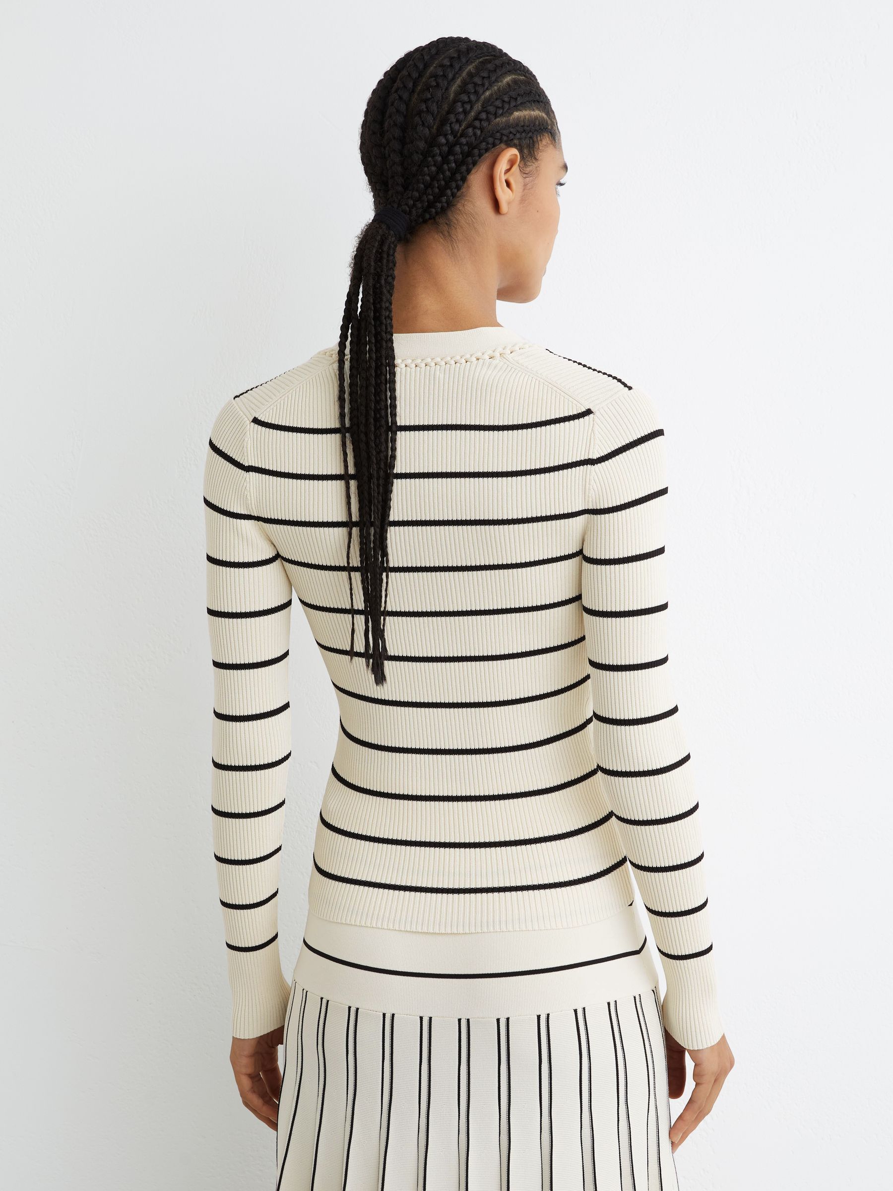 Stripe Craft-Stitch Rib-Knit Top in Ivory/Black - Image 5 of 7