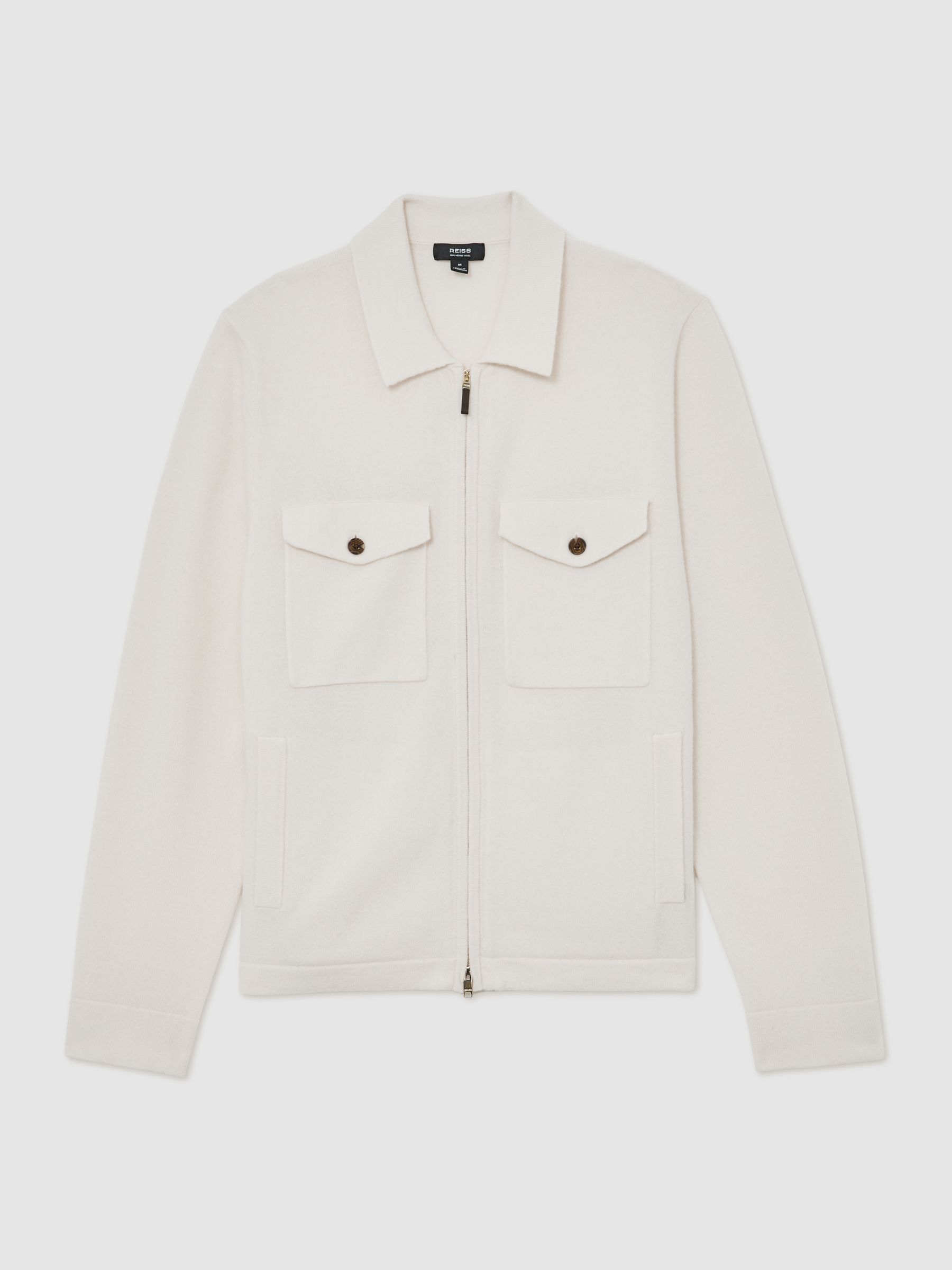 Wool Knitted Zip-Through Overshirt in White - Image 2 of 6