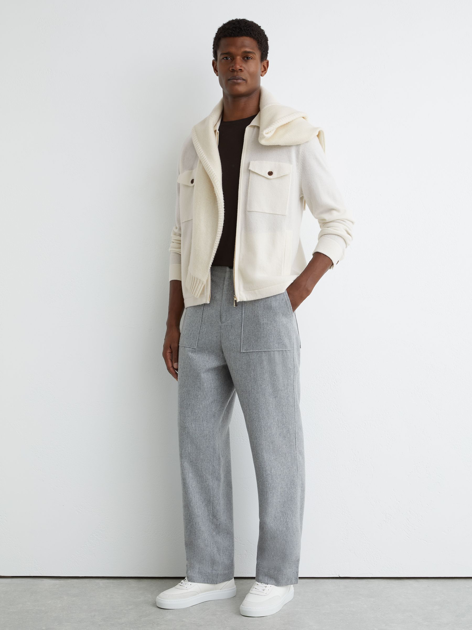 Wool Knitted Zip-Through Overshirt in White - Image 3 of 6