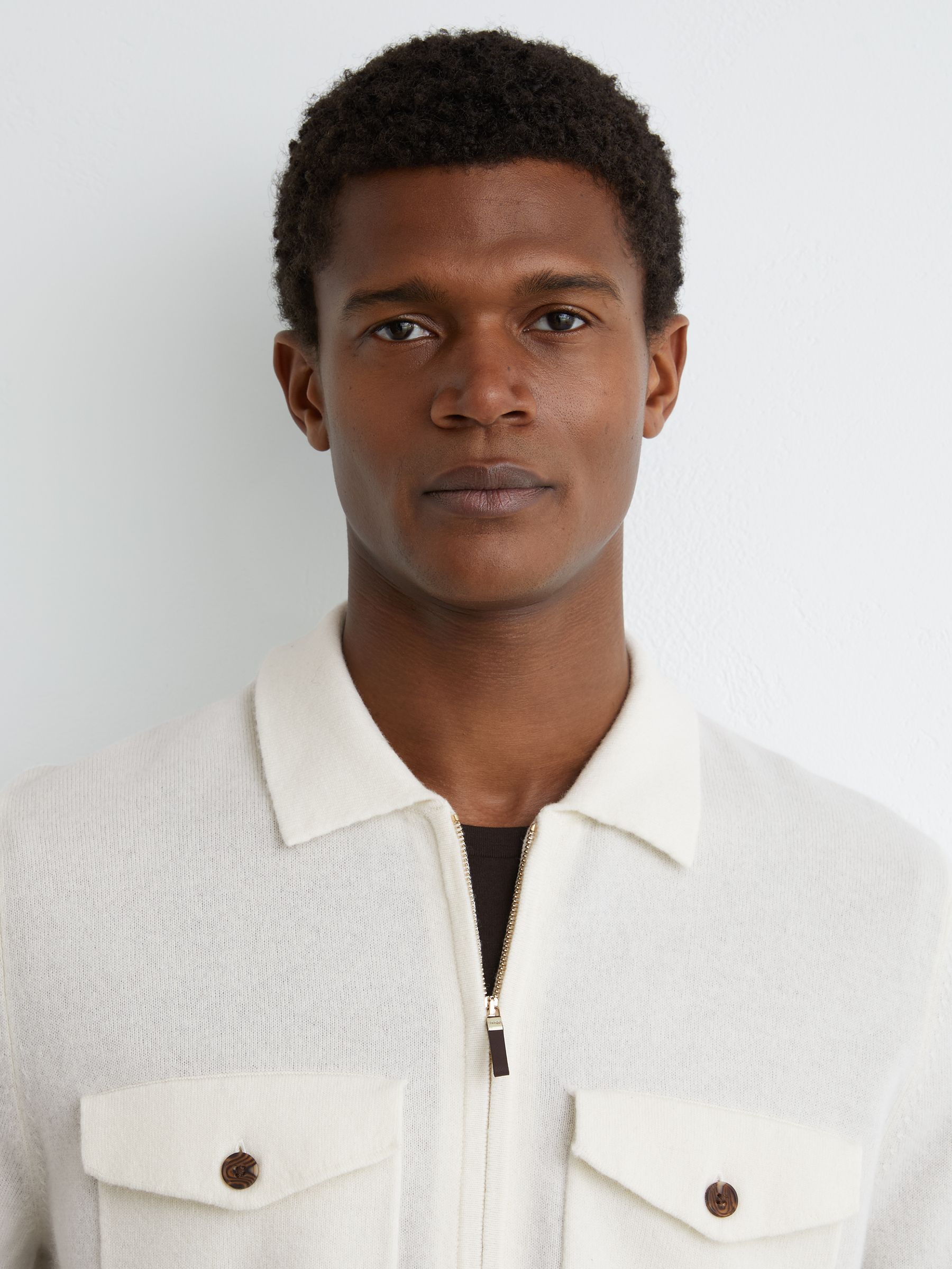 Wool Knitted Zip-Through Overshirt in White - Image 4 of 6
