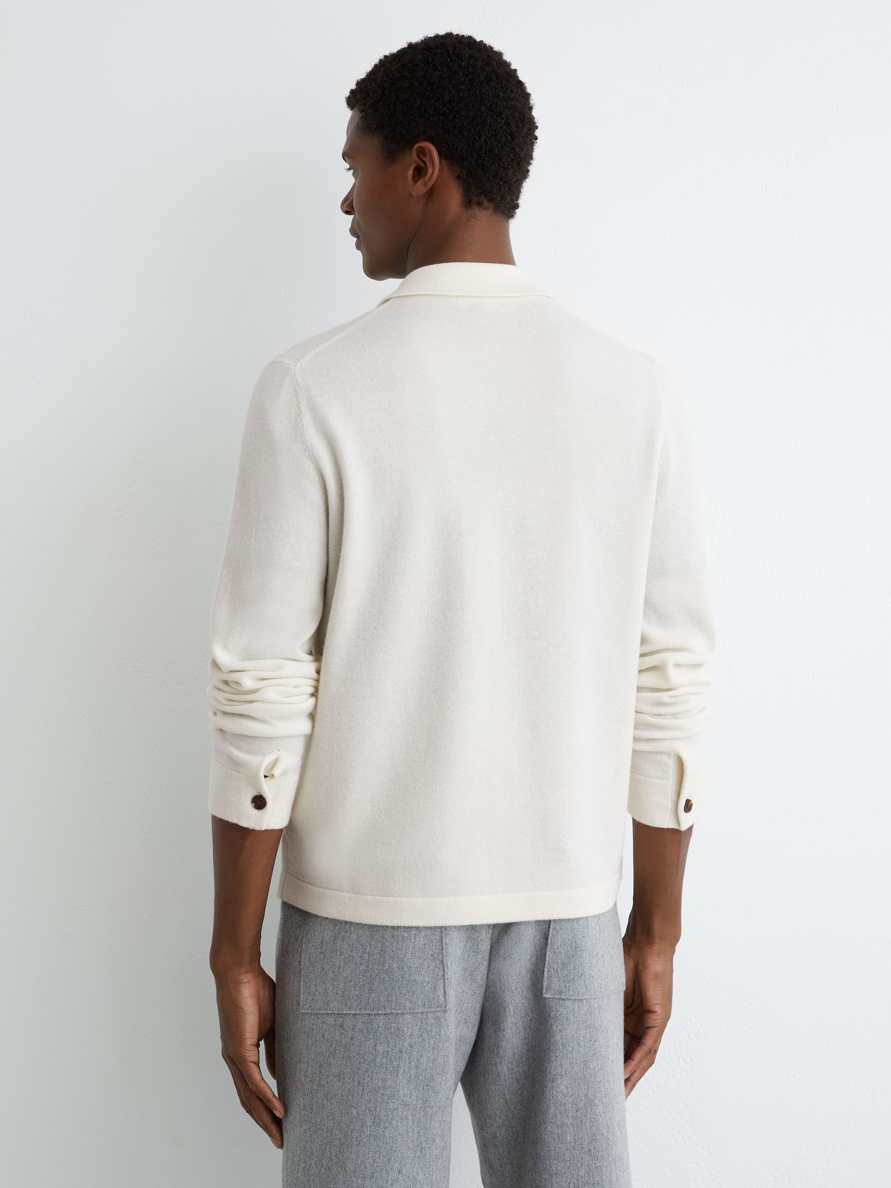 Wool Knitted Zip-Through Overshirt in White - Image 5 of 6