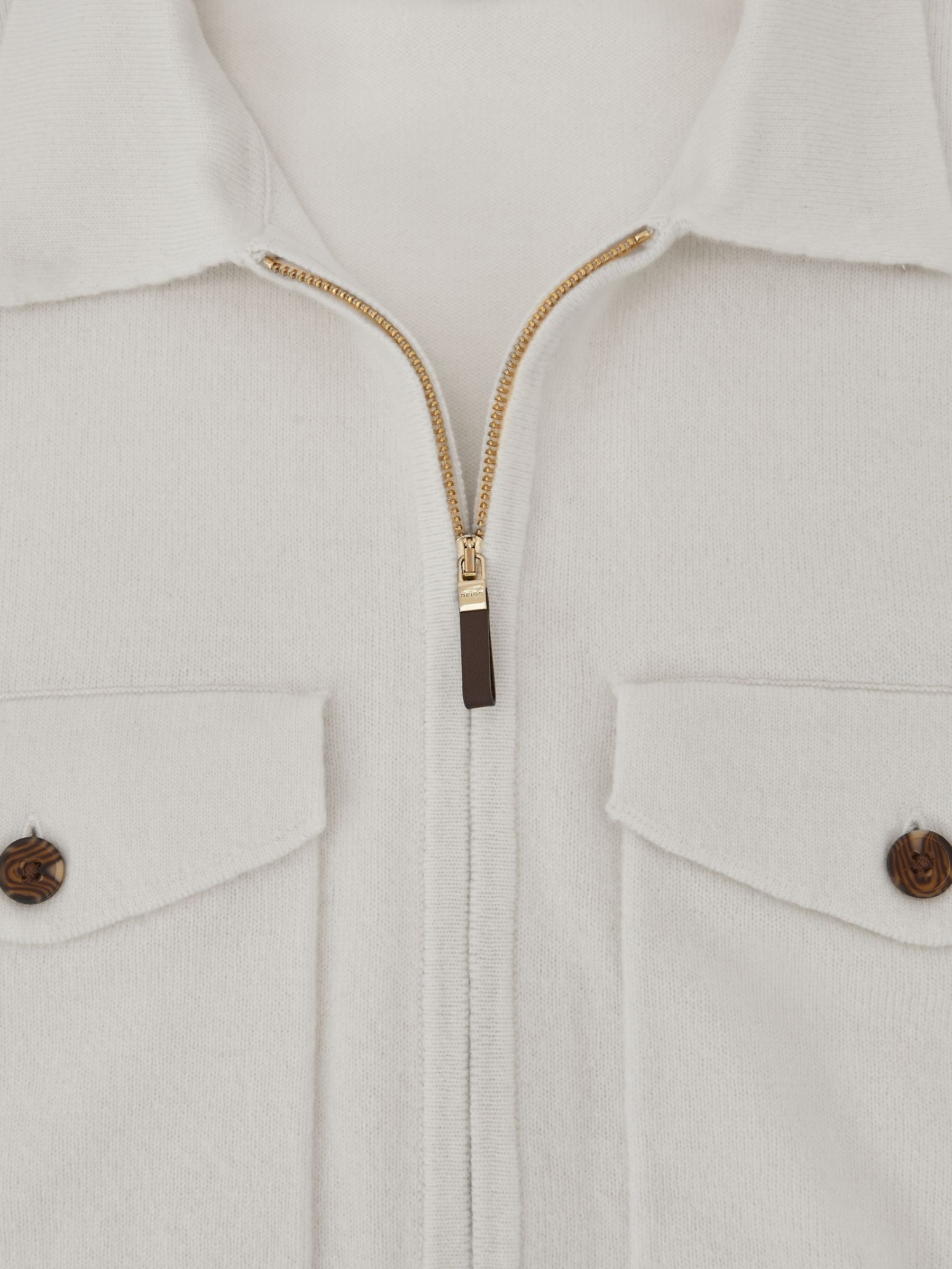 Wool Knitted Zip-Through Overshirt in White - Image 6 of 6