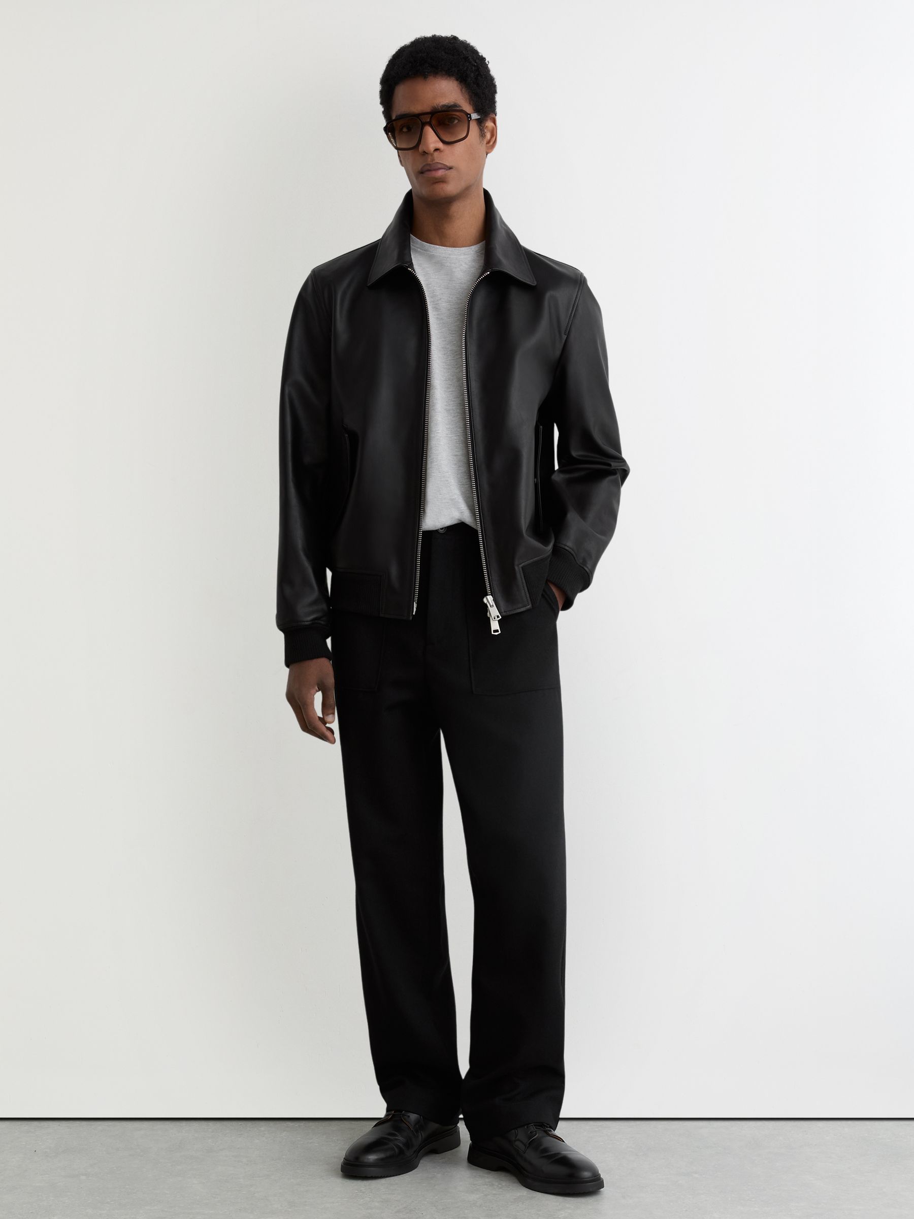 Leather Zip-Through Jacket in Black - Image 1 of 7