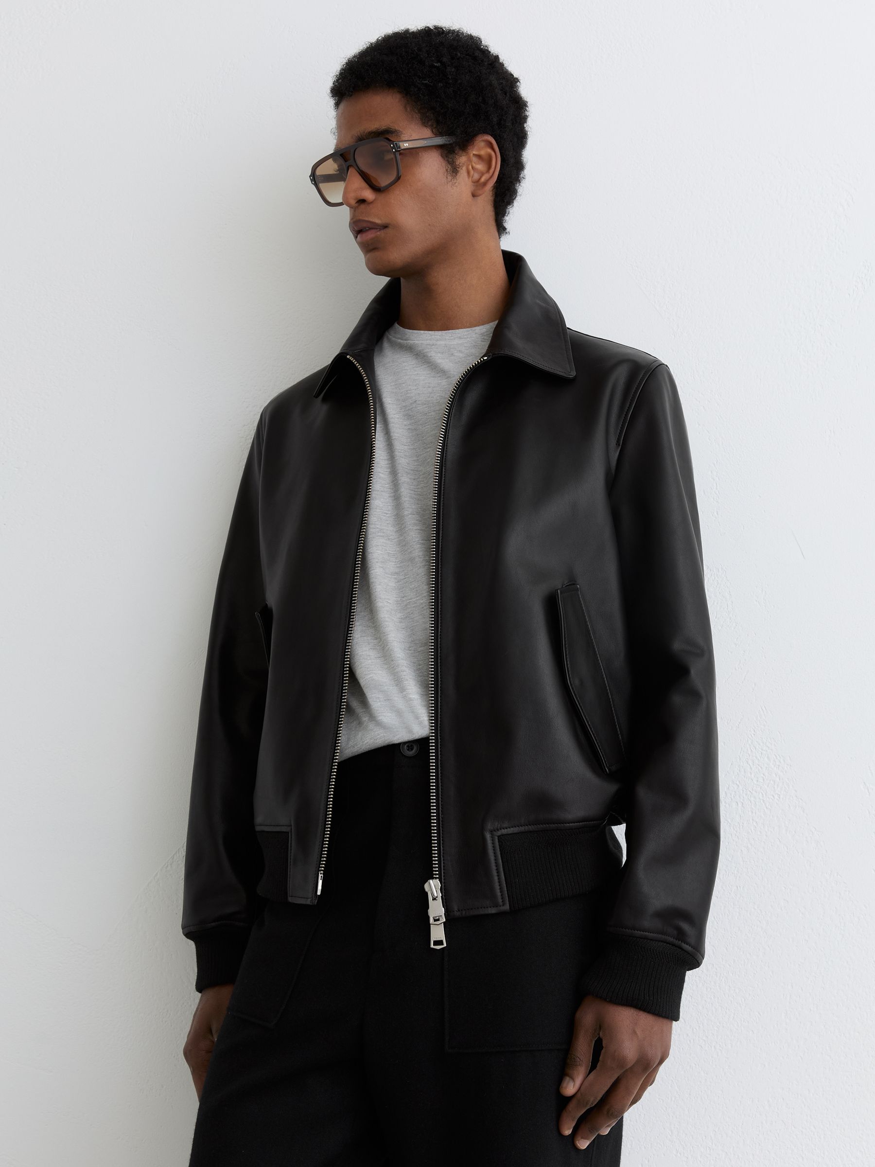 Leather Zip-Through Jacket in Black - Image 3 of 7