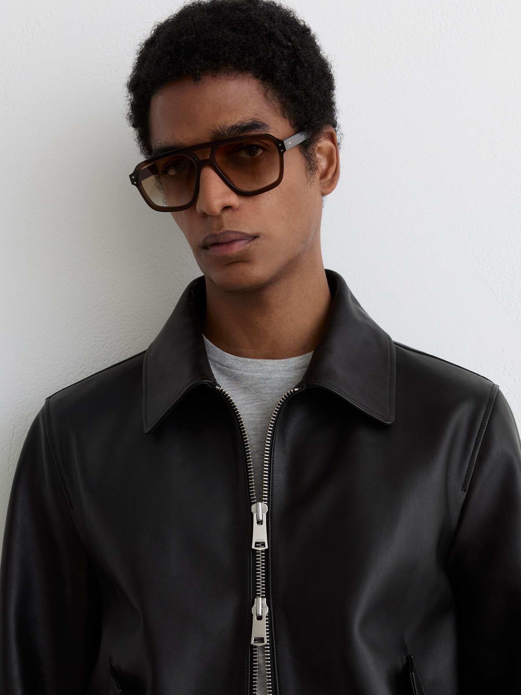 Leather Zip-Through Jacket in Black - Image 4 of 7