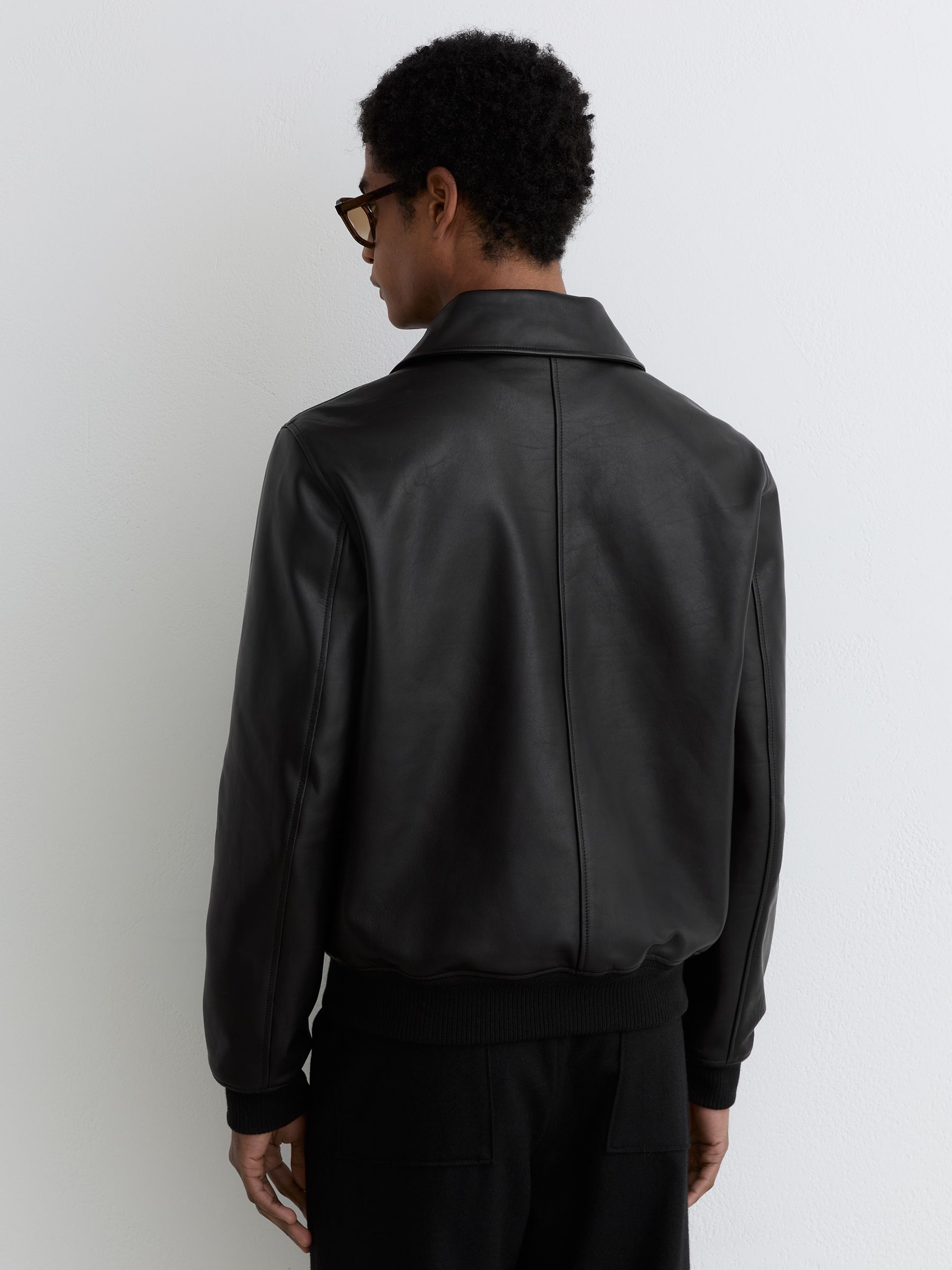 Leather Zip-Through Jacket in Black - Image 5 of 7