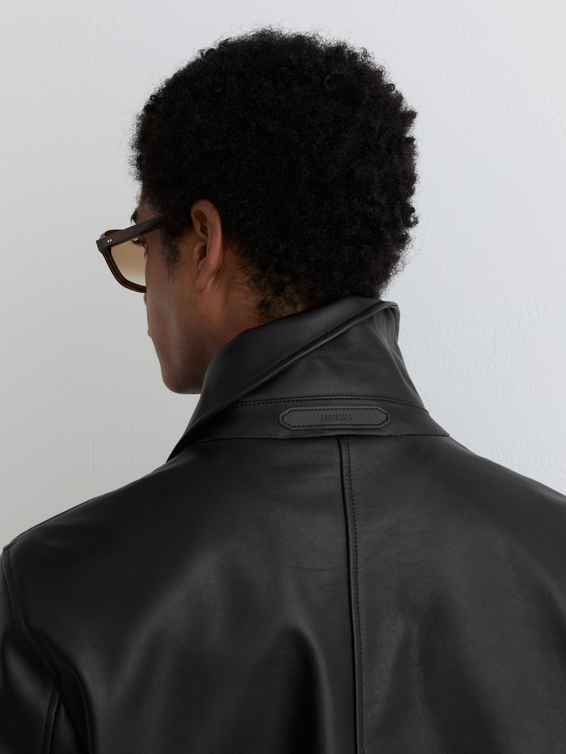 Leather Zip-Through Jacket in Black - Image 6 of 7