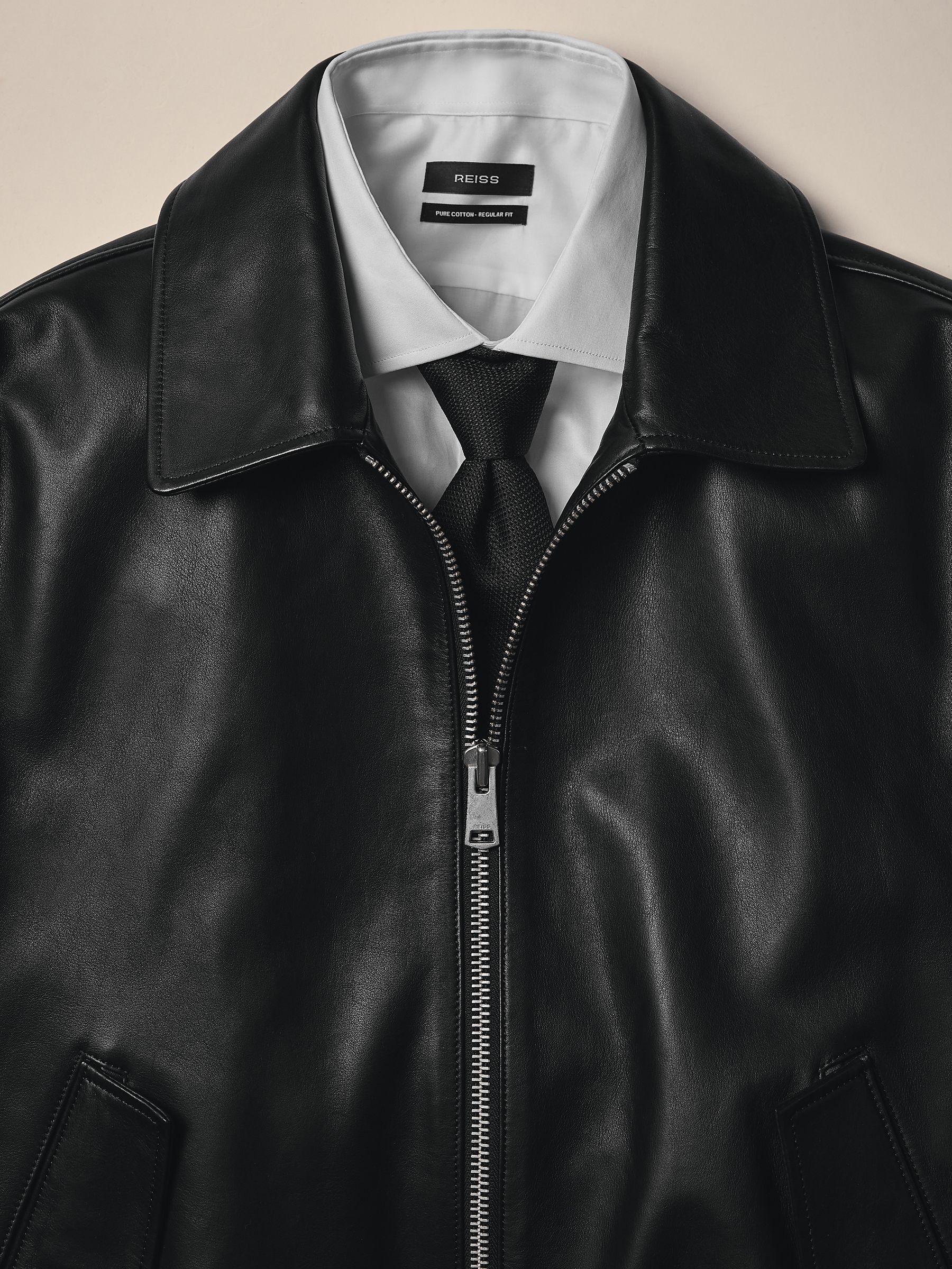 Leather Zip-Through Jacket in Black - Image 8 of 9
